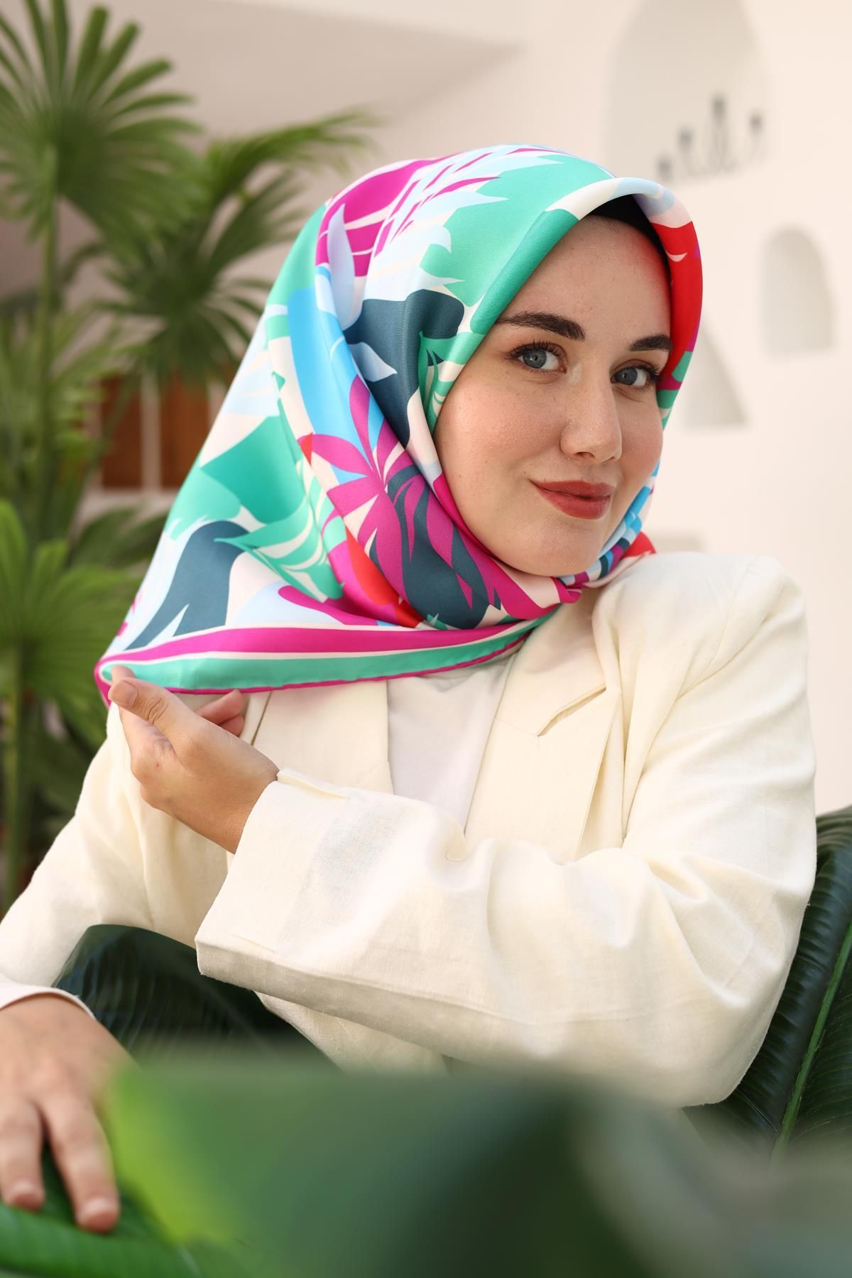 Silk Home-Eșarfă din mătase sarg mentă, roz, albastru bebeluș, albastru, albastru petrol 11406-01 2