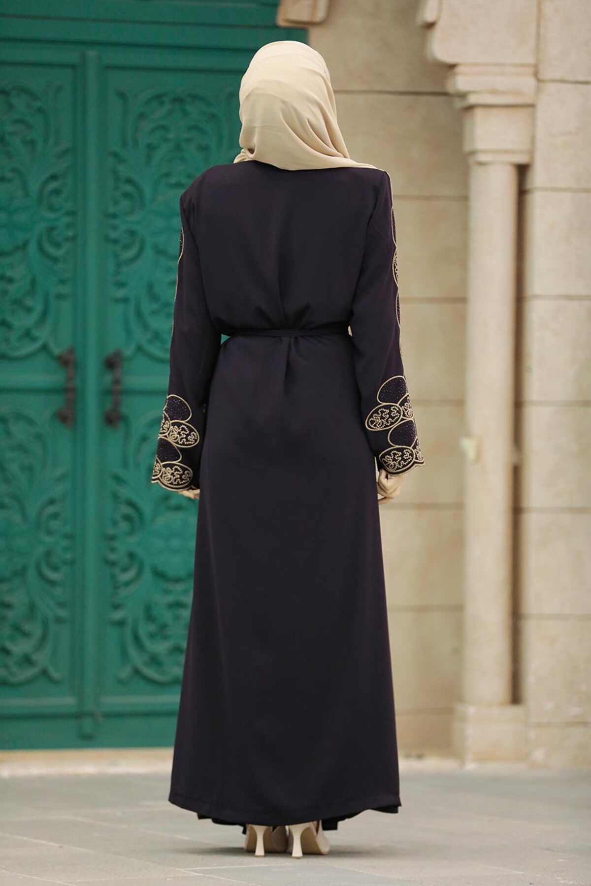 Neva Style-Plum Zippered Hijab Abaya - 23151Mu 5