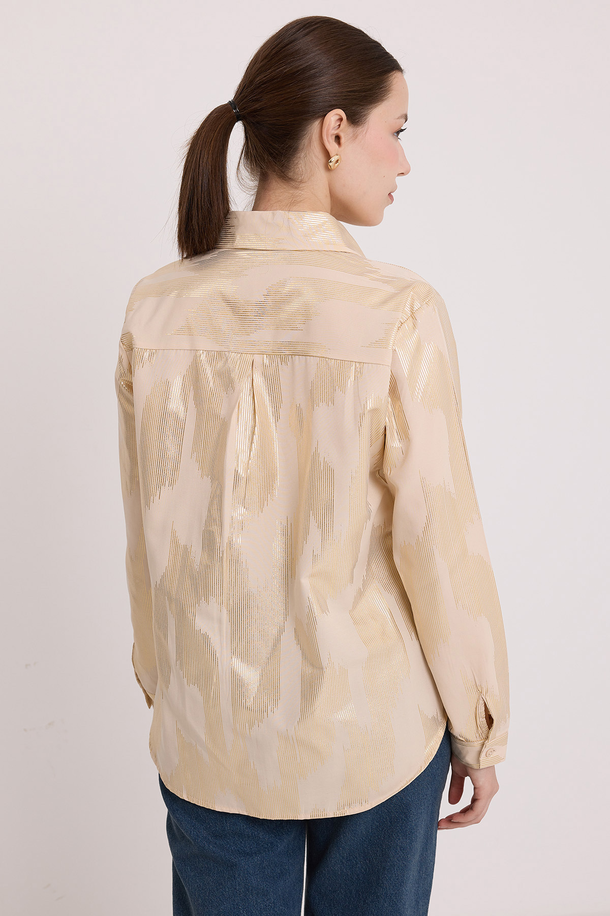 Bigdart-Women's Beige Gold Varak Patterned Shirt 20253 5