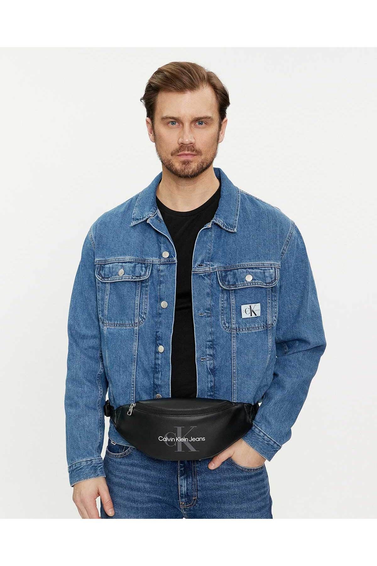 کیف کمری مشکی مردانه آرم نام تجاری کمر سیاه K50K512446 beh Calvin Klein