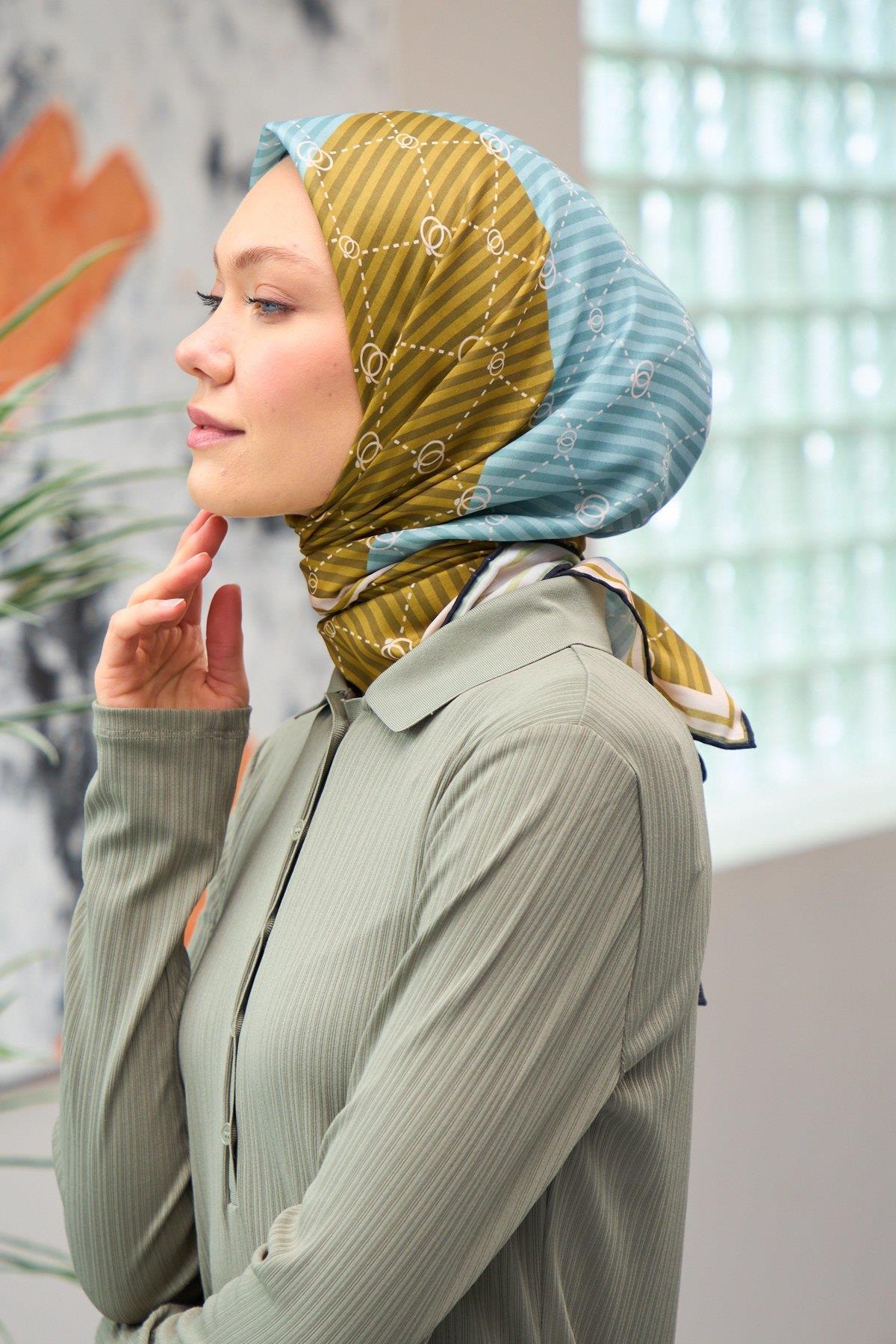 İpekhan-Harmony Collection Soft Scarf Mustard Blue 1176-07 3