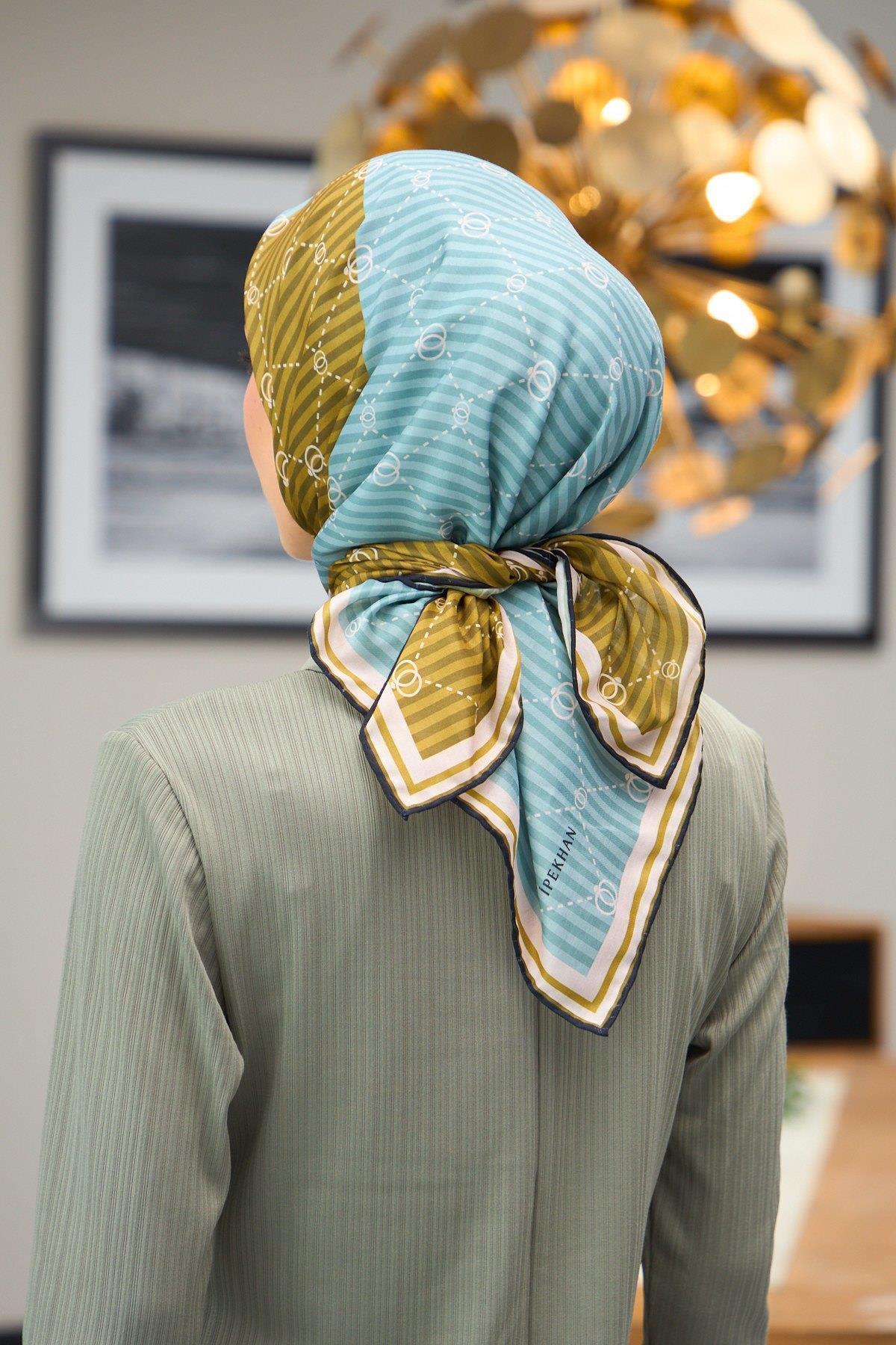 İpekhan-Harmony Collection Soft Scarf Mustard Blue 1176-07 4