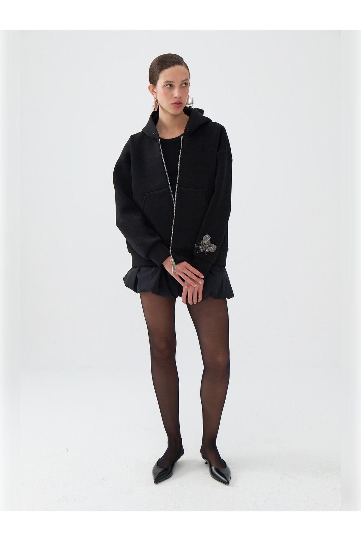 Nocturne-Zippered Kangaroo Pocket Sweatshirt 2