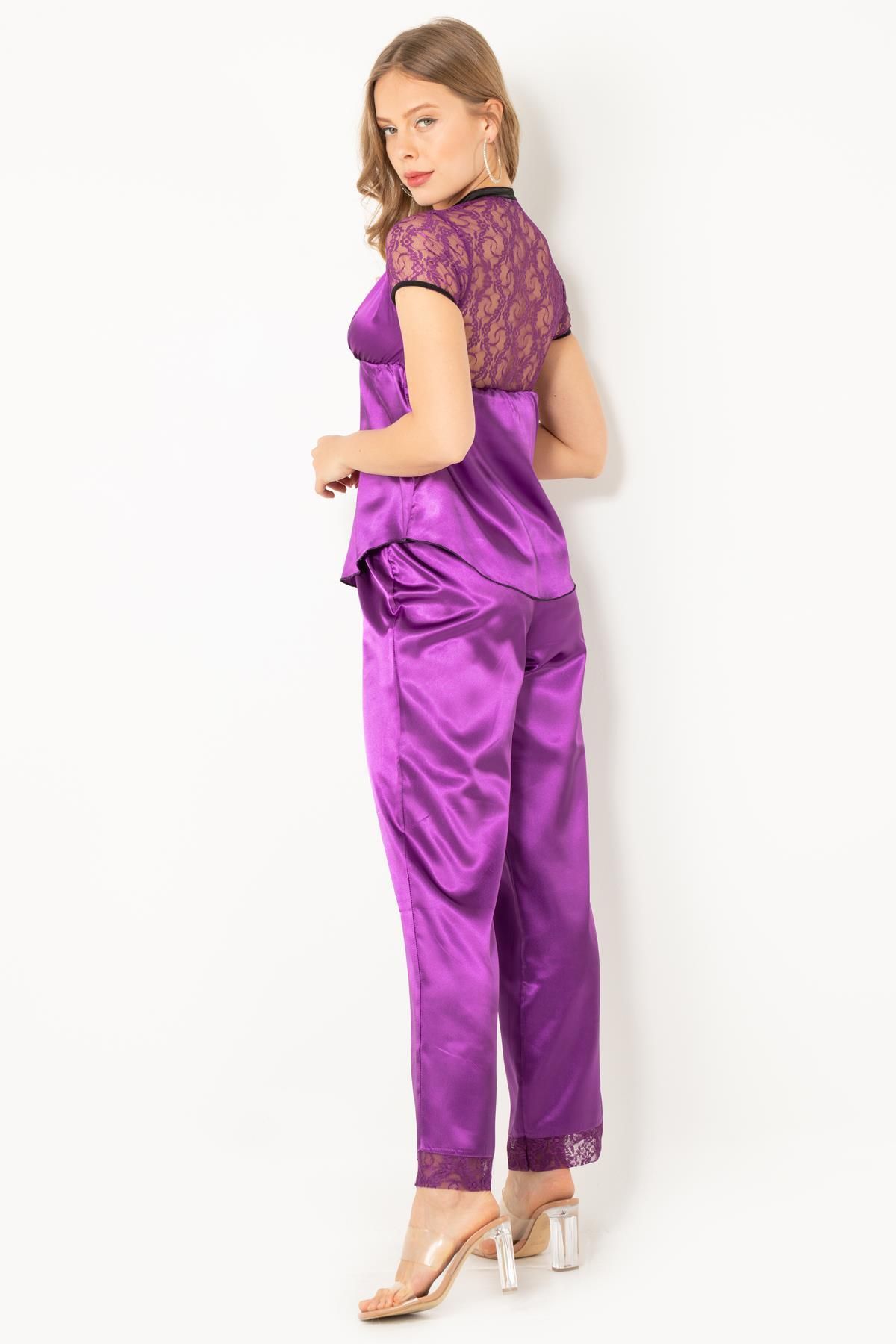 Miorre-Satin-Pyjama-Set – Damen, Spitzendetails, kurze Ärmel 5