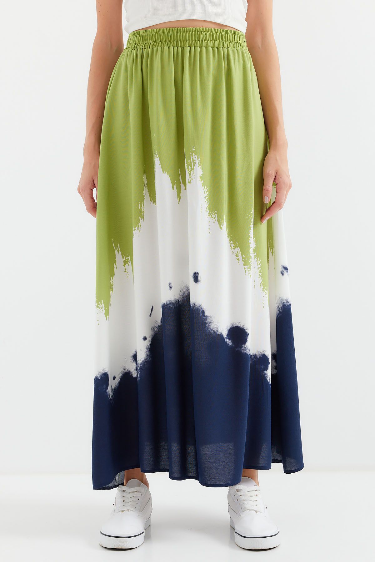 Bigdart-Green Long Viscose Skirt - 8025 Patterned 4