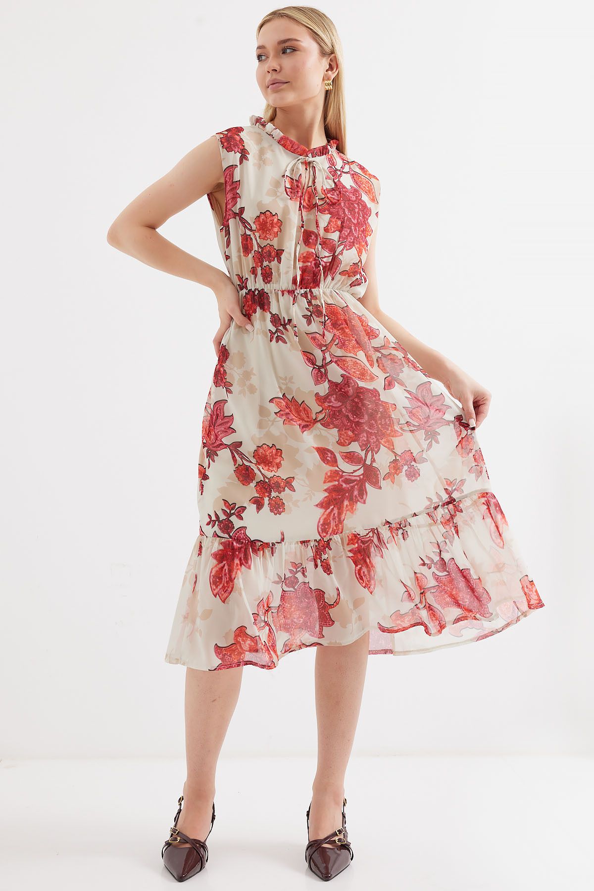 Bigdart-2503 Rochie din Sifon Model Rodie - Maneca Zero 3