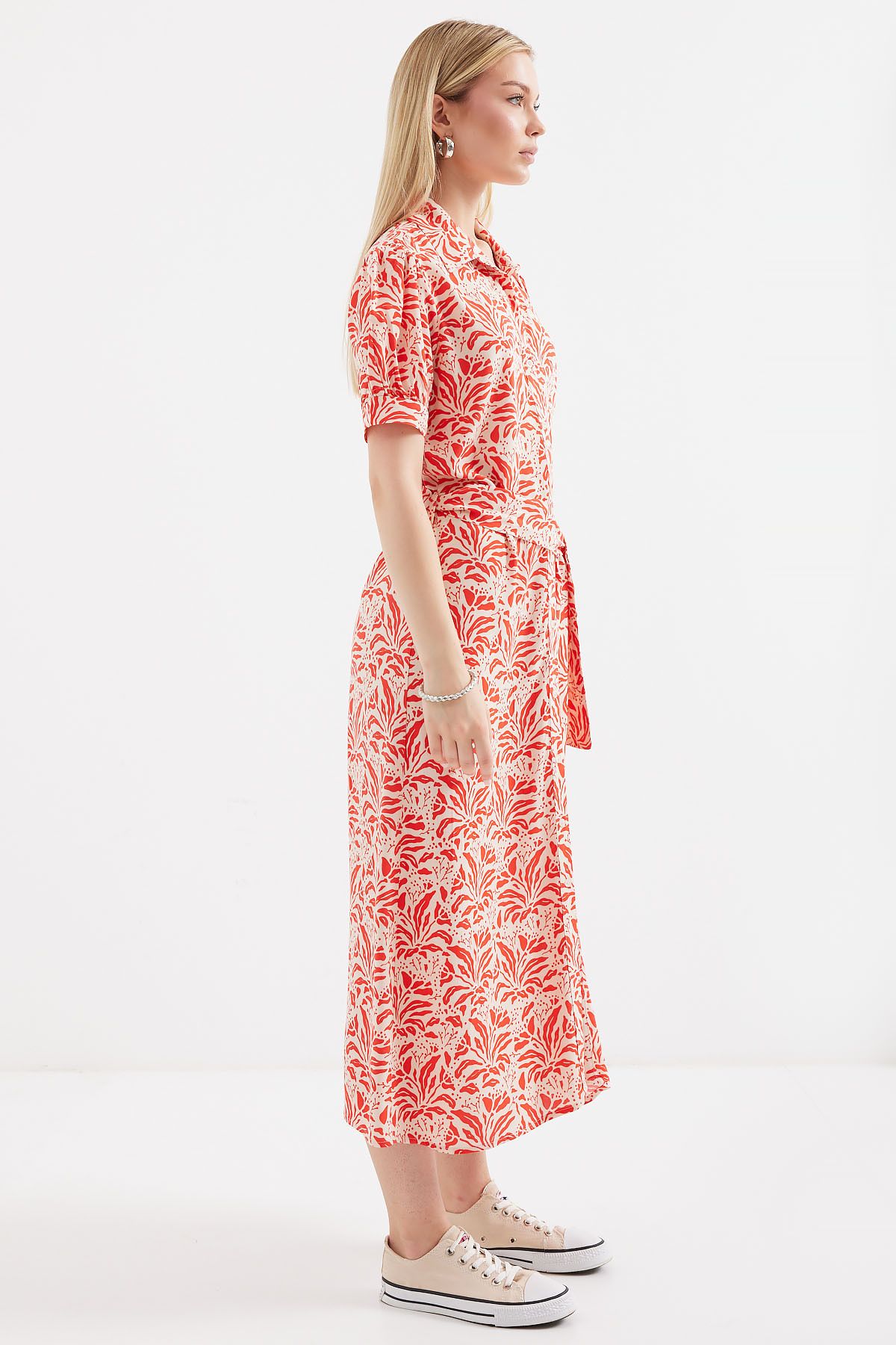 Bigdart-2213 Model Red Viscose Short Sleeve Dress 3