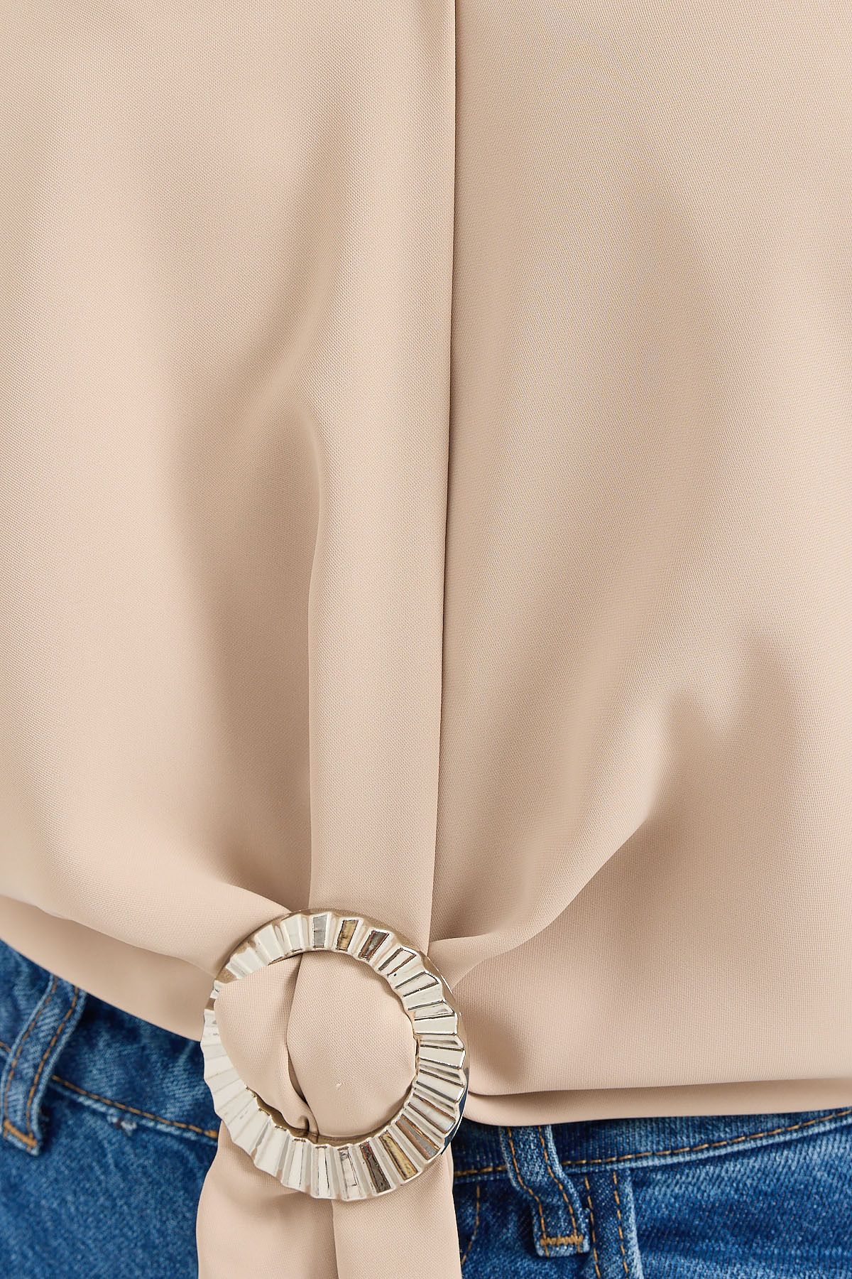 Bigdart-905 Model Beige Oversize Draped Blouse 4