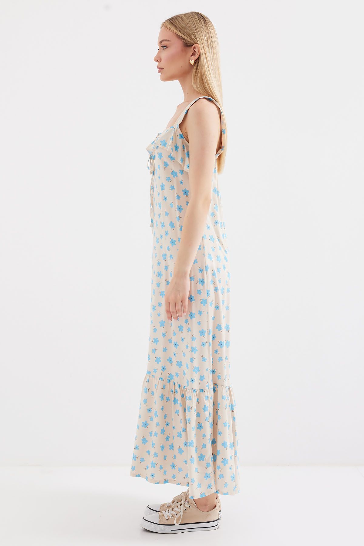 Bigdart-2237 Model - Blue Patterned Viscose Strap Dress 3