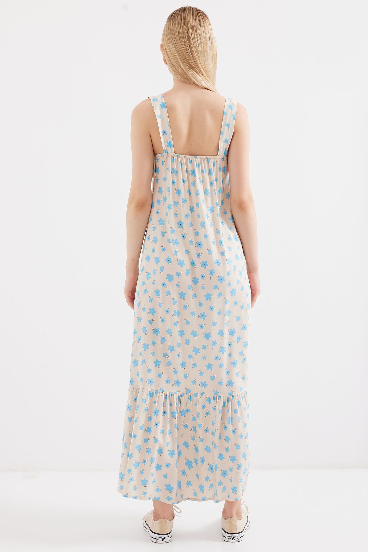 Bigdart-2237 Model - Blue Patterned Viscose Strap Dress 5