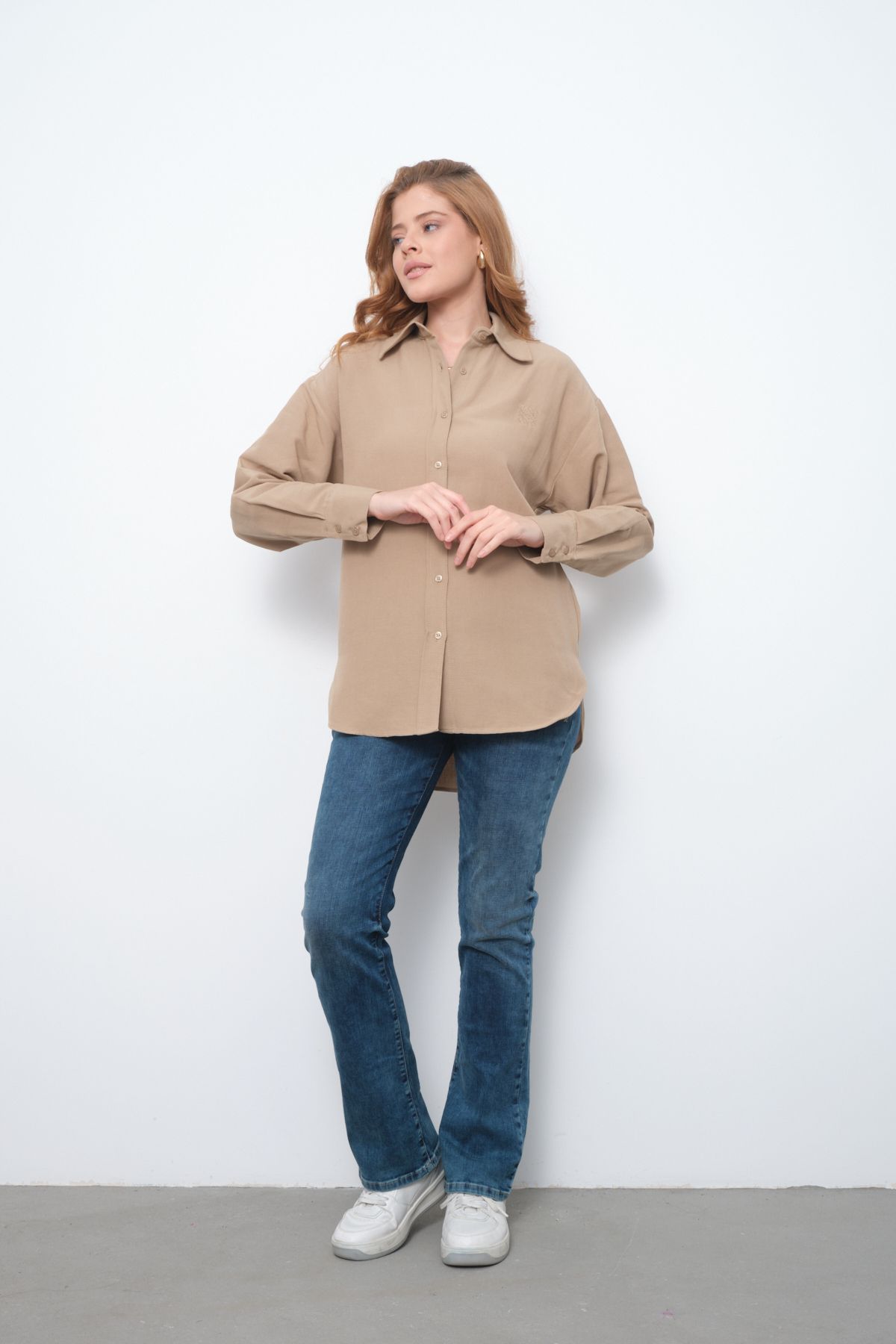 PERA MODA Cămașă Oversize Din Bumbac Cu Mânecă Lungă Brodata Femeie - 36