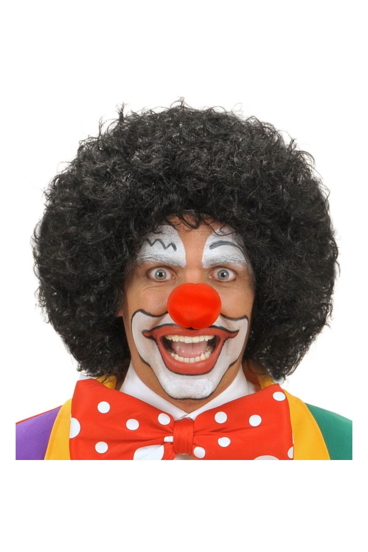 Skygo Siyah Renk Kıvırcık Afro Bonus Peruk Saç ve Kırmızı Sünger Burun Seti