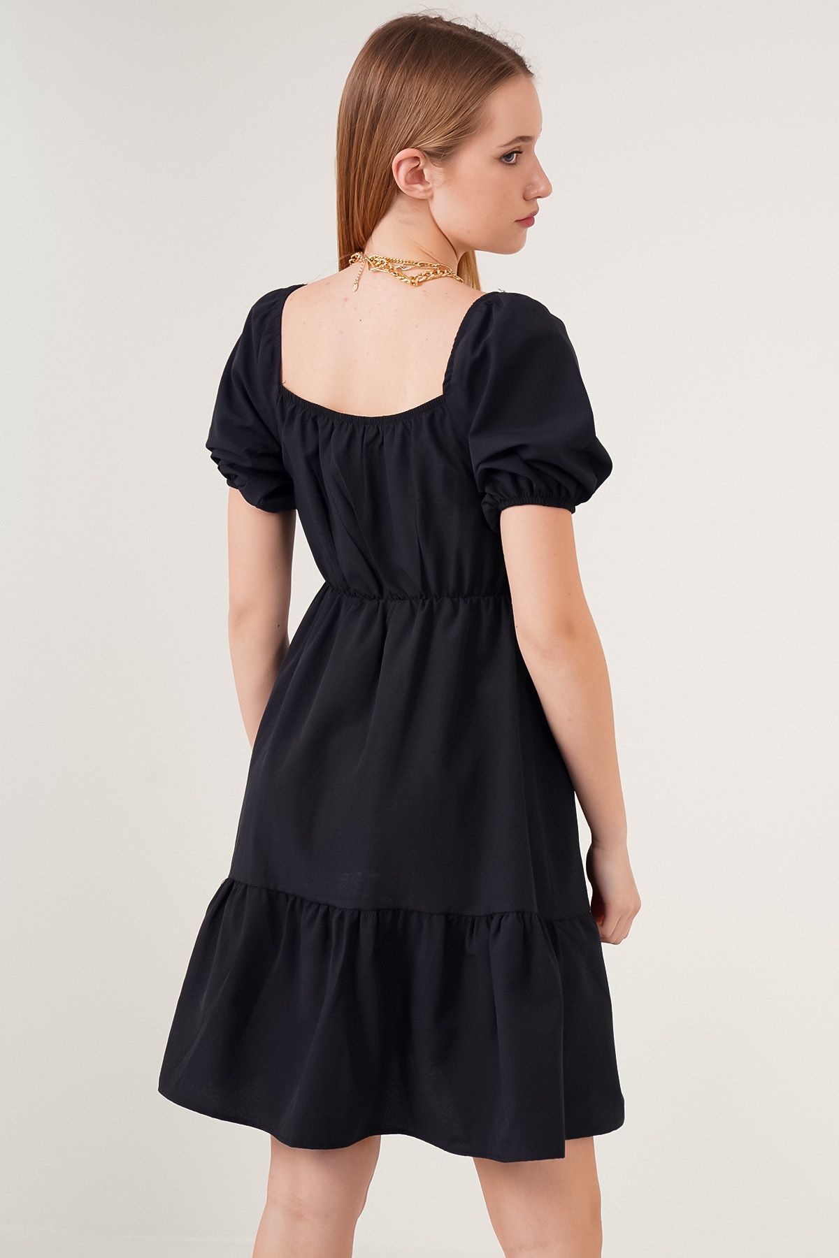 Bigdart-2351 Ausgestelltes Popeline-Kleid – Schwarz 6