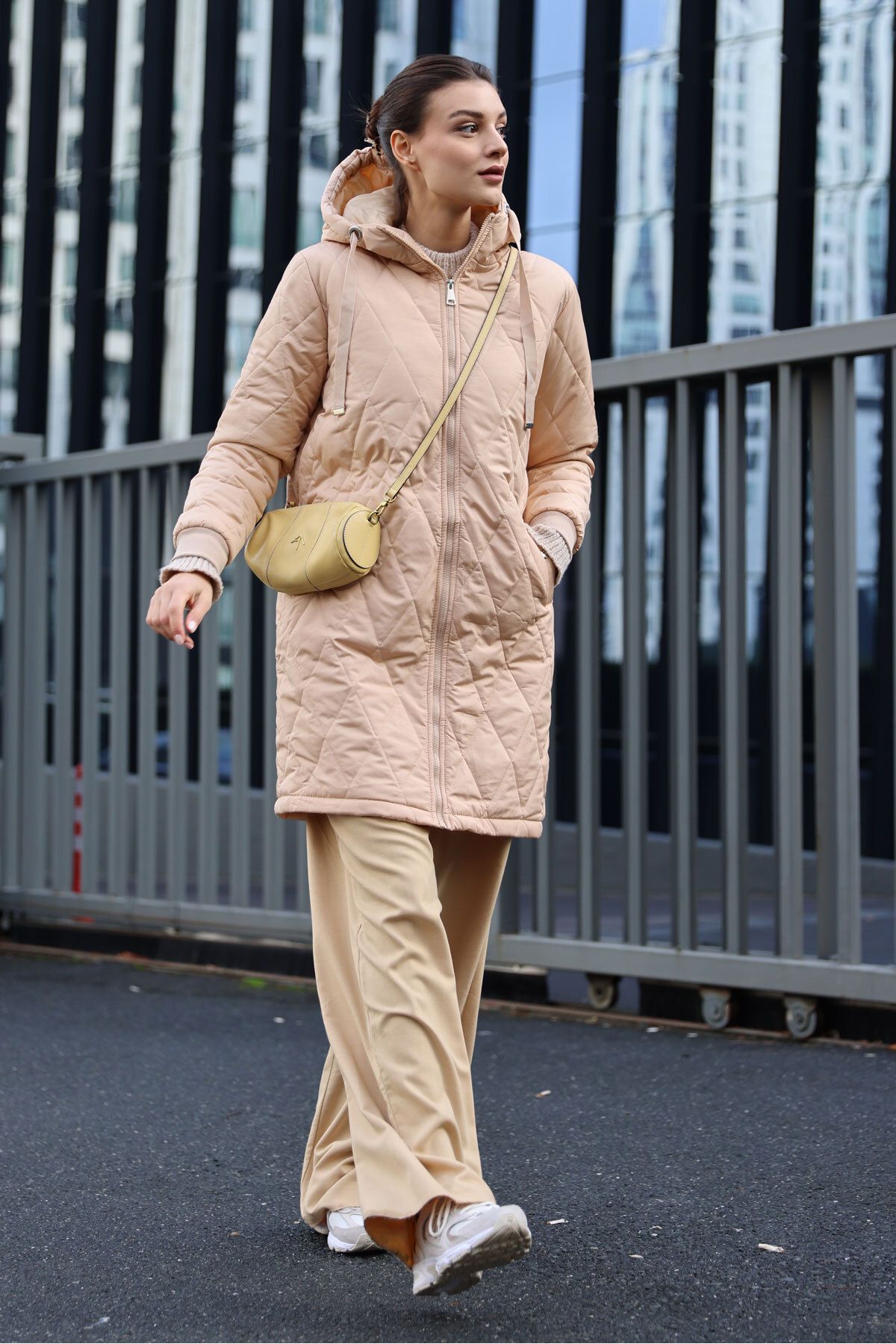 Bigdart-5138 Καπιτονέ Μακρύ Puffer Jacket - Μπεζ 3