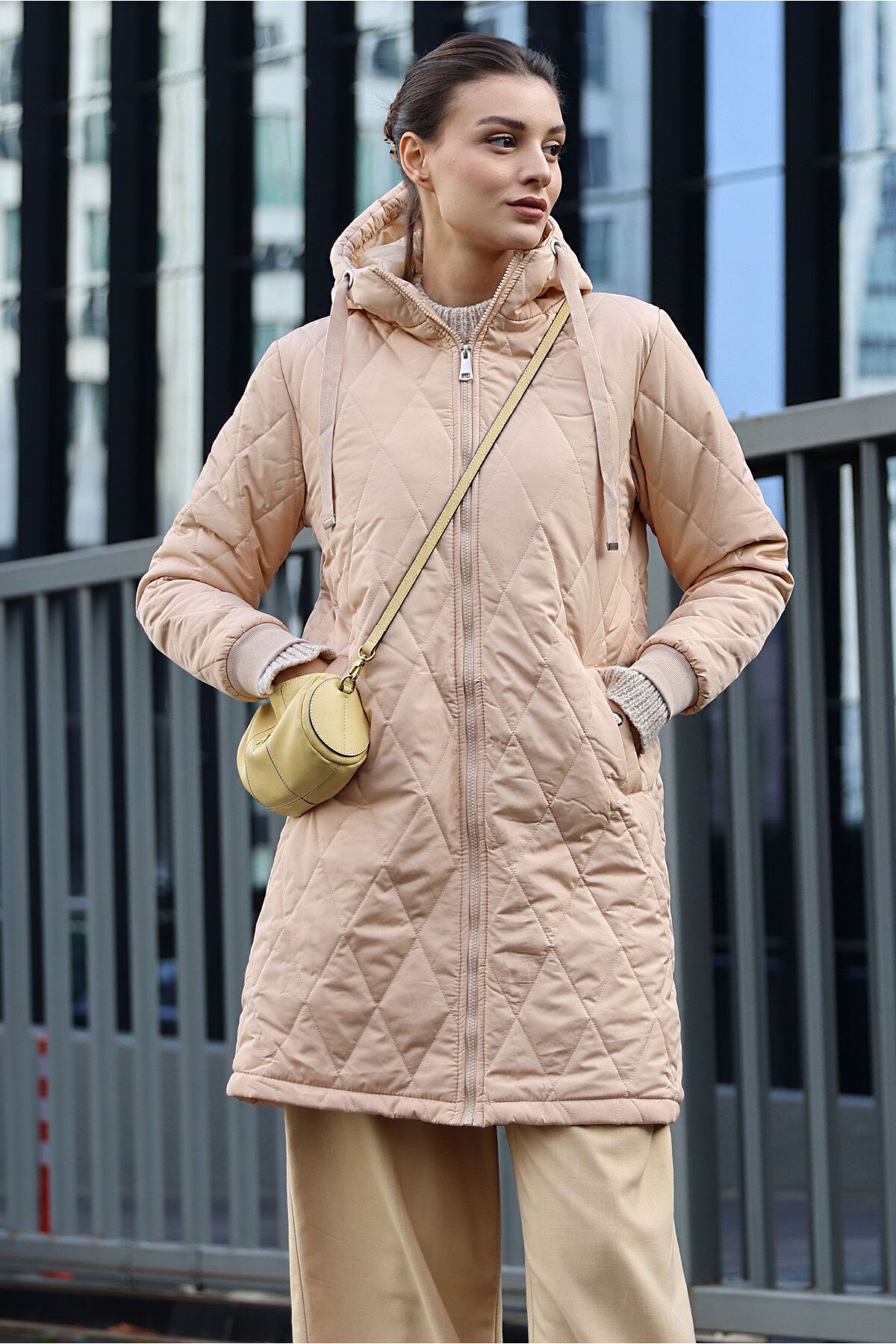 Bigdart-5138 Καπιτονέ Μακρύ Puffer Jacket - Μπεζ 2