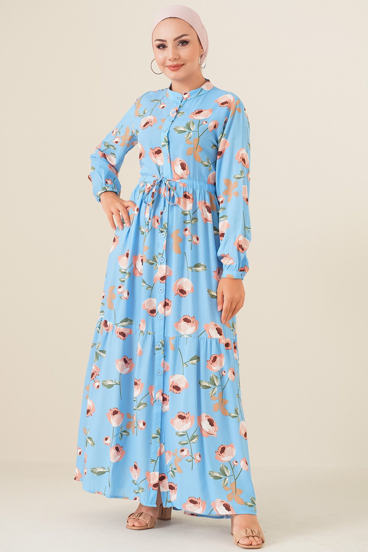 Bigdart-2144 Magnificent Collar Hijab Dress - Light Blue 1