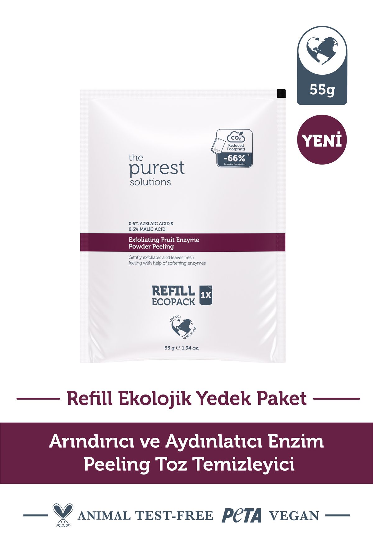 The Purest Solutions Arındırıcı ve Aydınlatıcı Enzim Peeling Toz Temizleyici 55 gr (%0,6 Azelaic Acid & Malic Acid)