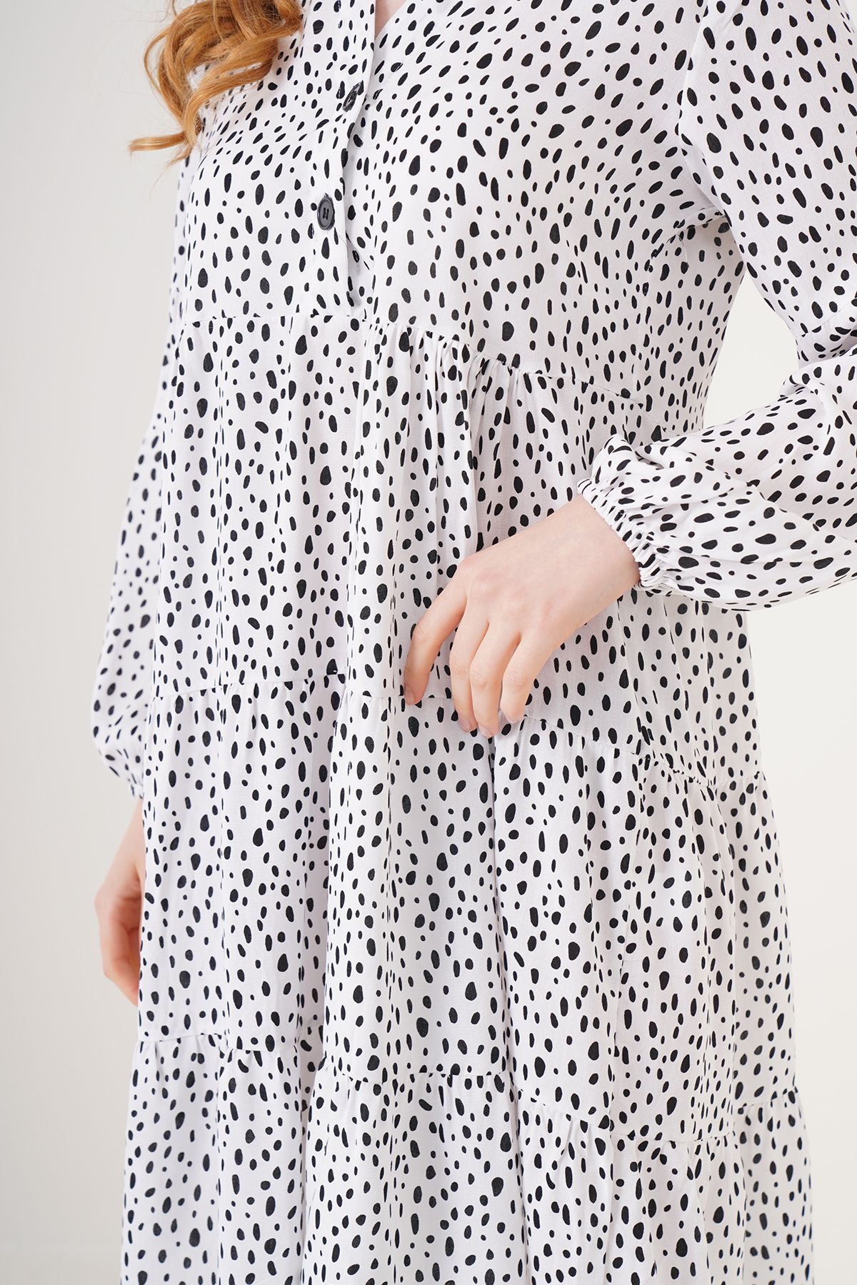 Bigdart-2322 Gemustertes Kleid – Weiß 4