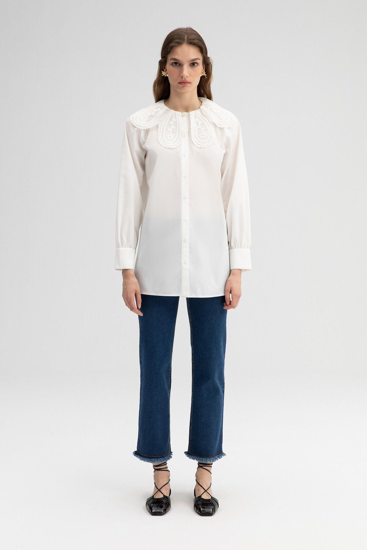 Touché Privé-Touche Ecru Lace Collar Detailed Shirt - Ecru 2