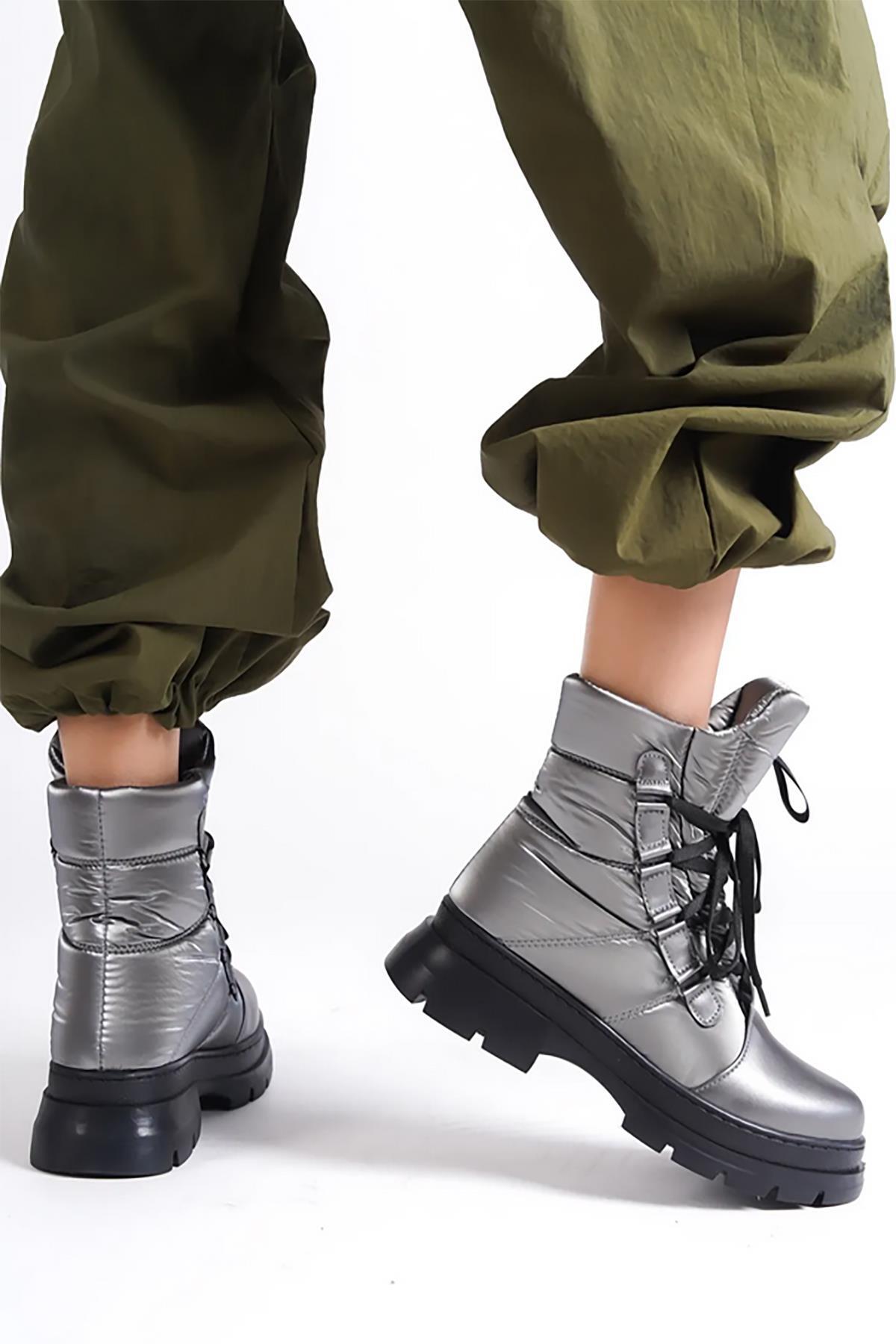 Mergenshoes KP02 Platin Paraşüt Detaylı Kışlık Kadın Kar Botu görsel 3