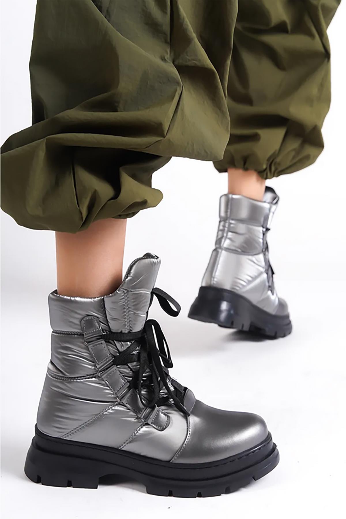 Mergenshoes KP02 Platin Paraşüt Detaylı Kışlık Kadın Kar Botu görsel 2