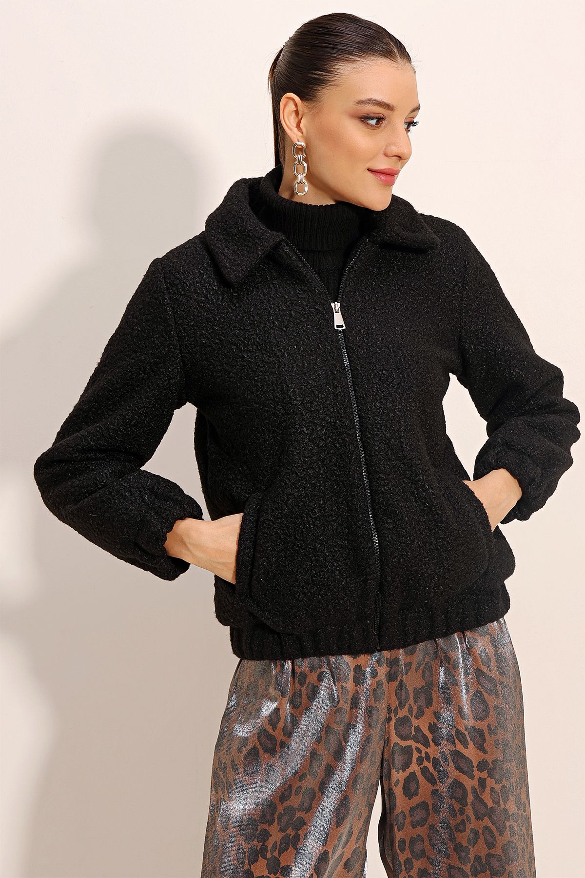 Bigdart-5175 Oversize Boucle Jacket - Black 1