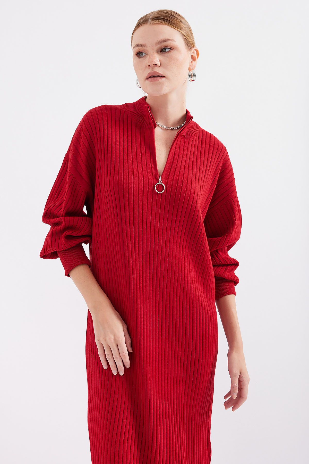 Bigdart-15839 Rochie de tricotaj pe lungime - Roșu 2