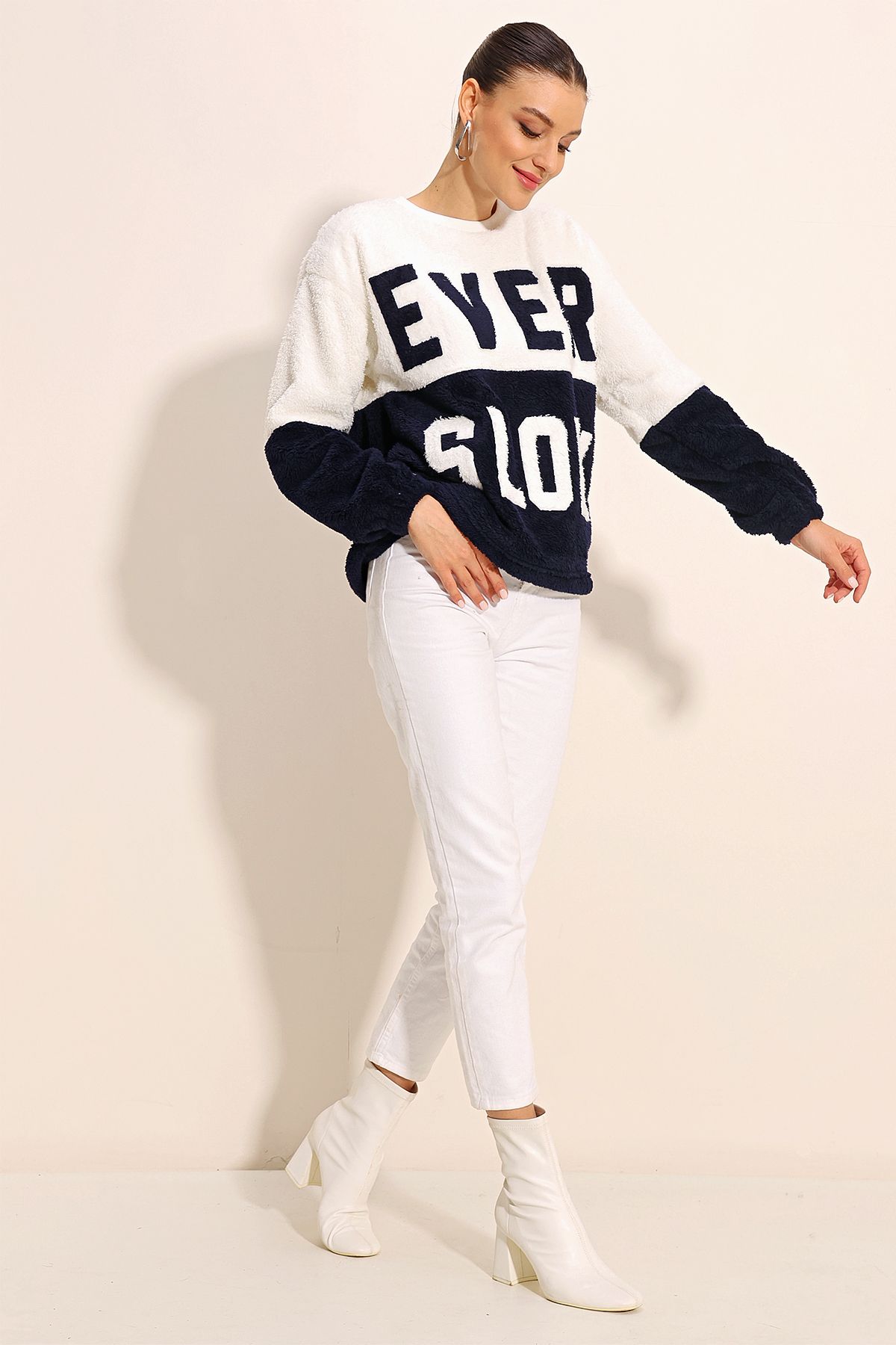 Bigdart-55438 Color Block Plush Sweatshirt - Navy Blue 2