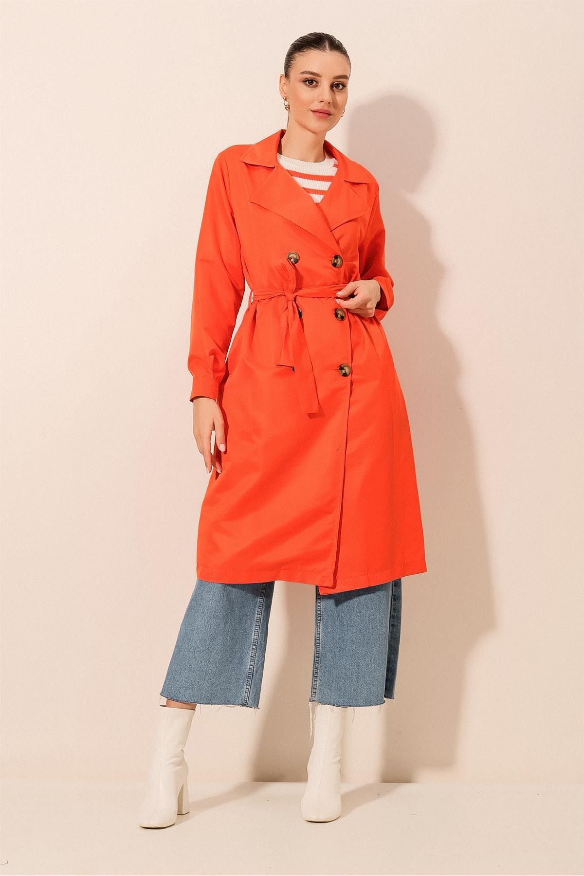 Bigdart-5853 Zweireihiger Trenchcoat mit Kragen - Orange 5