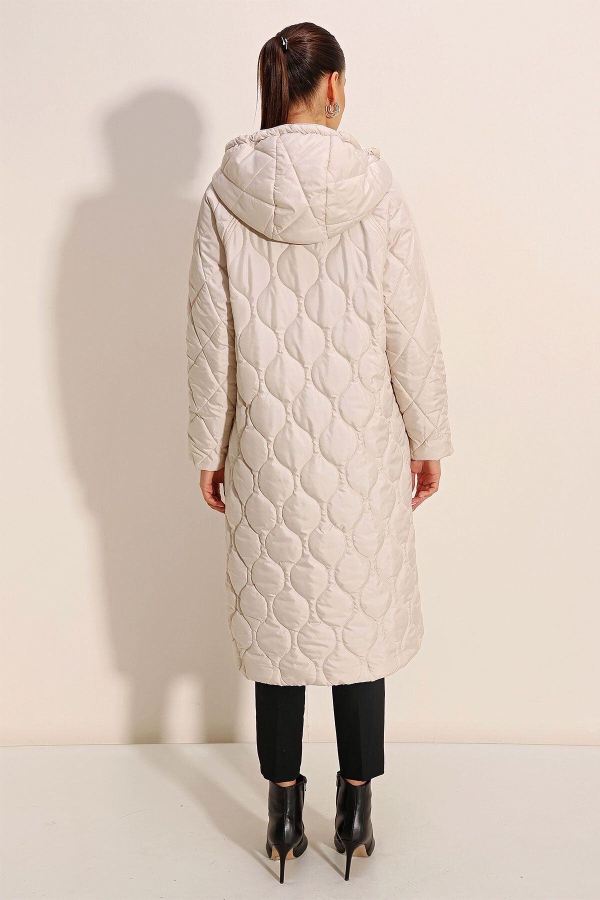Bigdart-5177 Long Quilted Hooded Coat - Ecru 7
