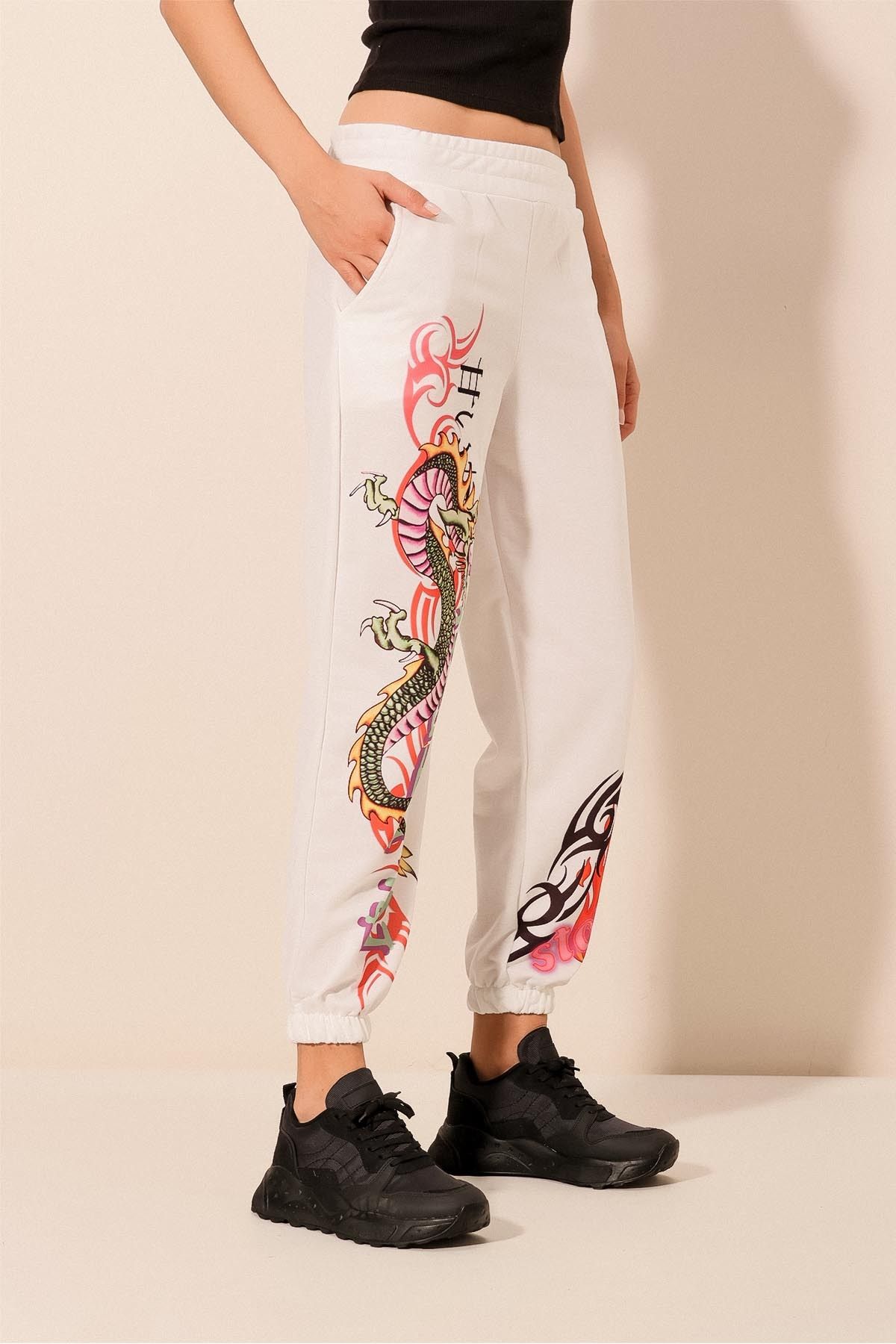 Bigdart-55437 Patterned Sweatpants - White 4