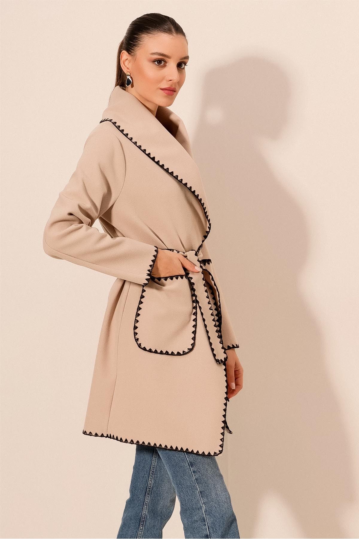 Bigdart-9130 Embroidered Stash Coat - Beige 5