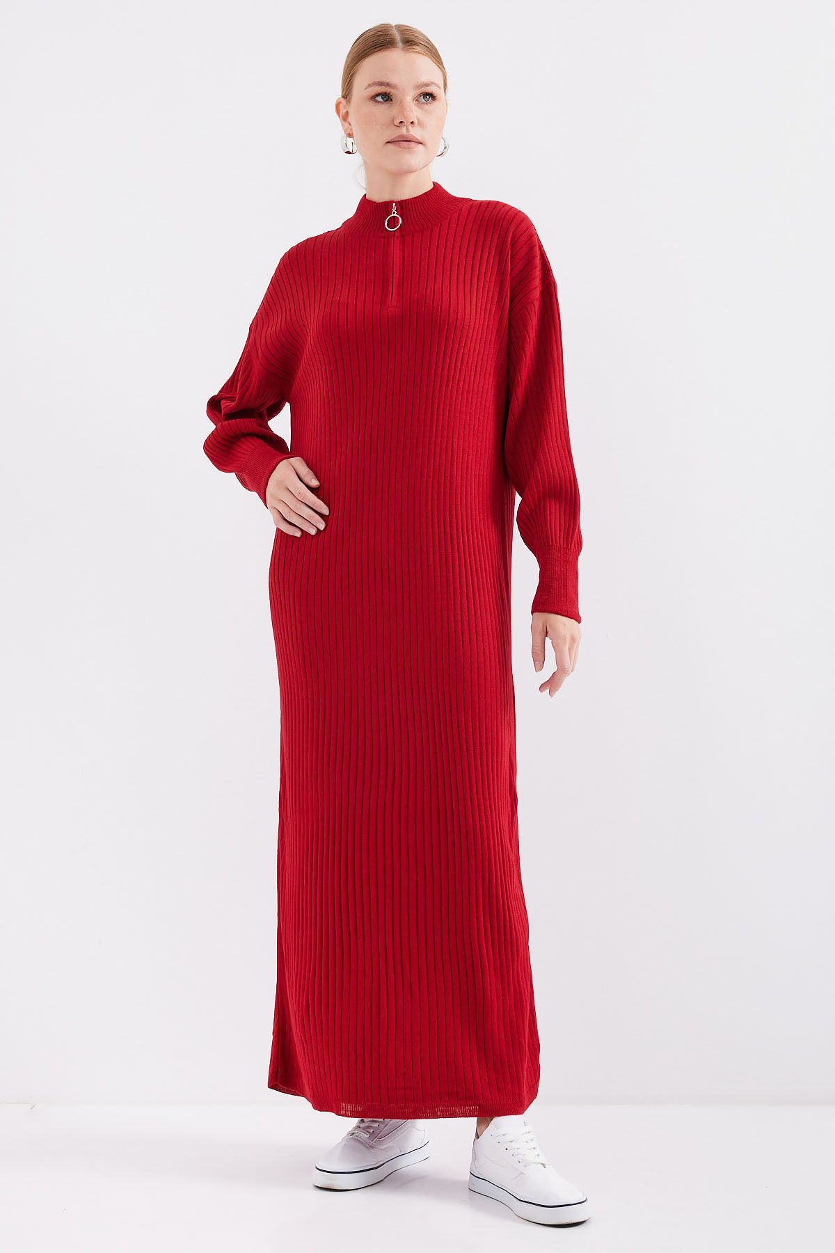 Bigdart-15839 Rochie de tricotaj pe lungime - Roșu 3