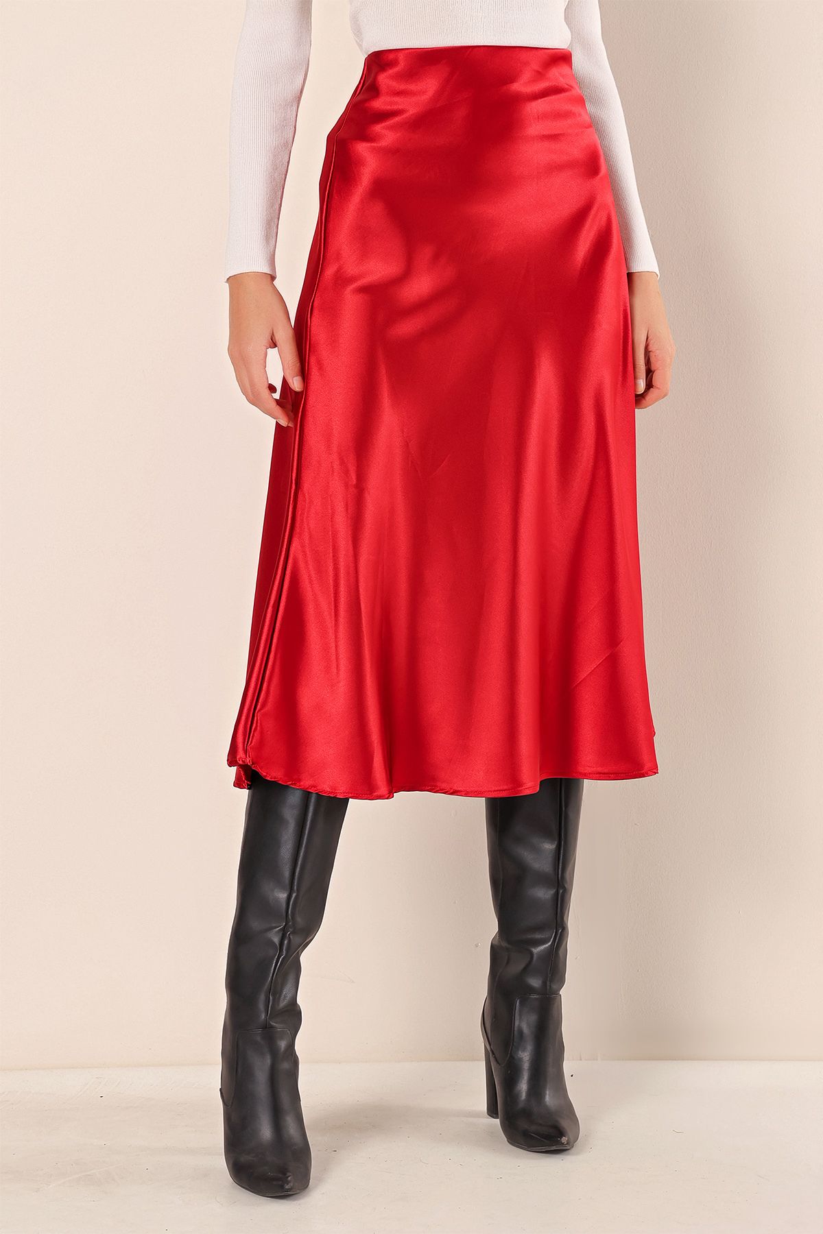 Bigdart-15806 Satin Skirt - Claret Red 2