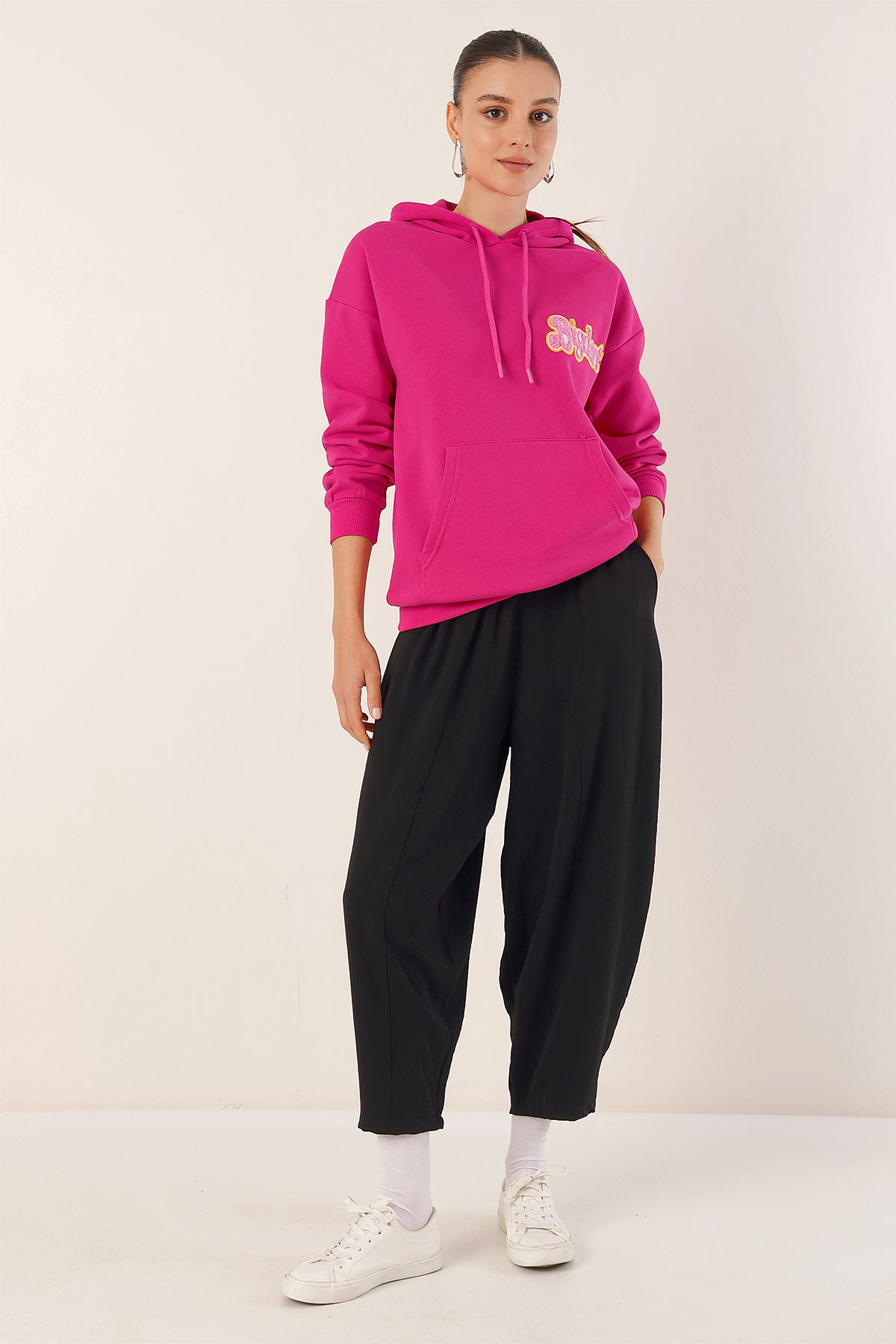 Bigdart-55424 Besticktes Oversize-Sweatshirt – Fuchsia 2