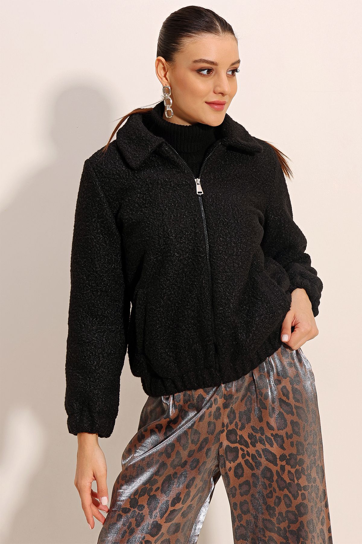 Bigdart-5175 Oversize Boucle Jacket - Black 4