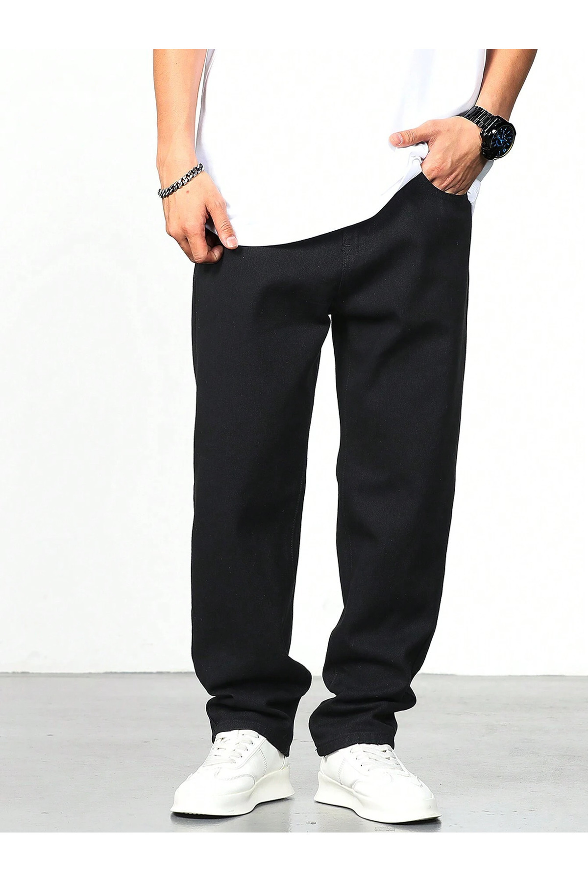 Erkek Baggy Model Siyah Kot Pantolon Jean