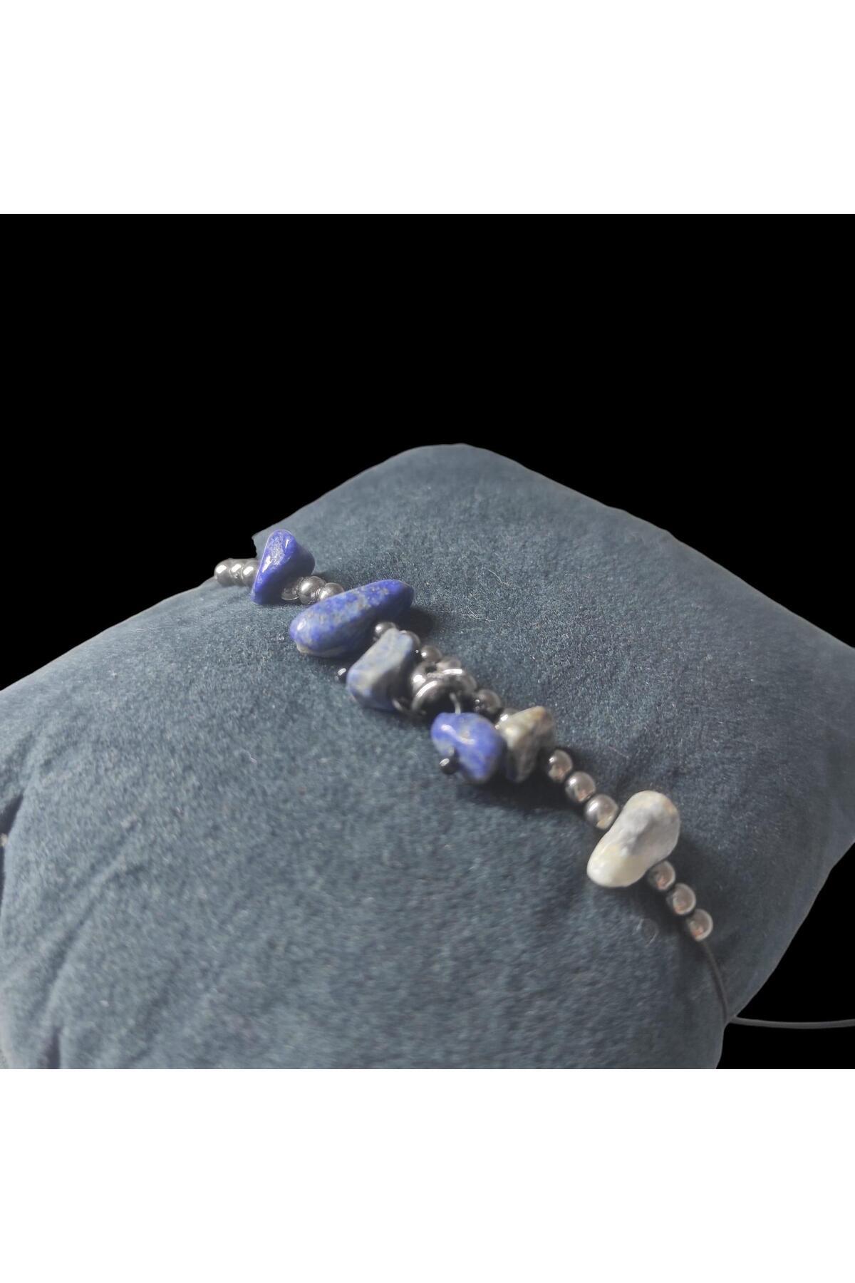SerSev-Lapis Stone Anklet Natural Stone Bracelet Hal Hal Hal with Adjustable String Blue Stone Crystallized Broken Stone Healing 5