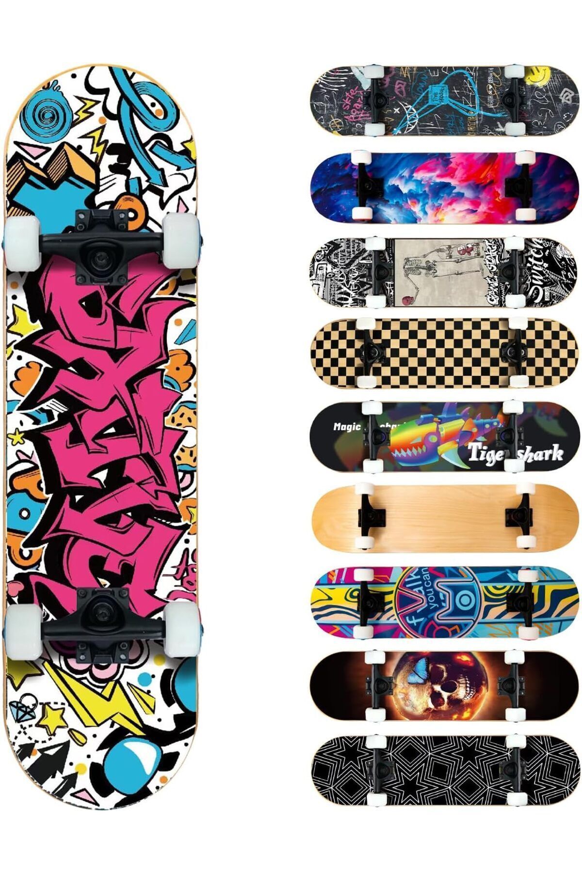 teknotrust Skateboard Kaykay Profesyonel Büyük Boy Tahta Zımparalı 80cm Çok Renkli