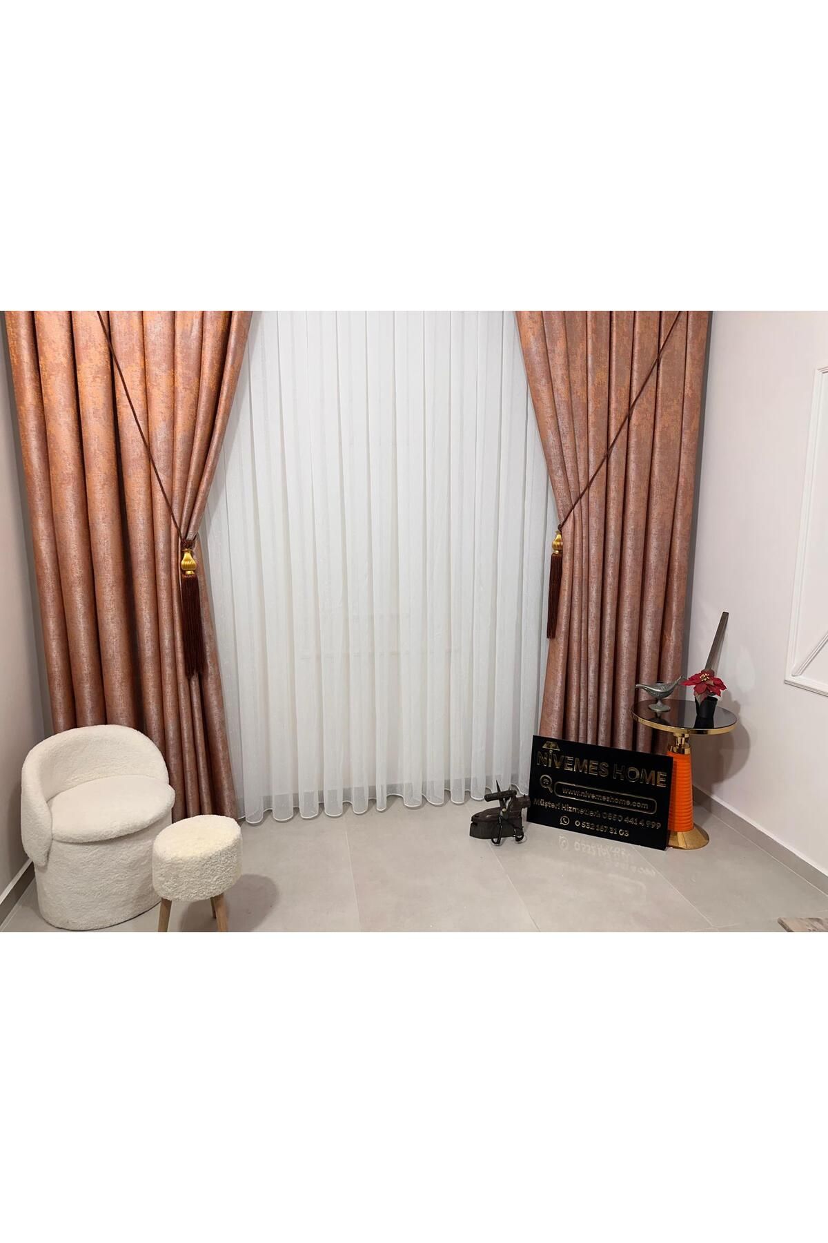 NİVEMESHOME-Nivemeshome Pera Orange 1/3 Close Pleated Background Curtain Apm 4