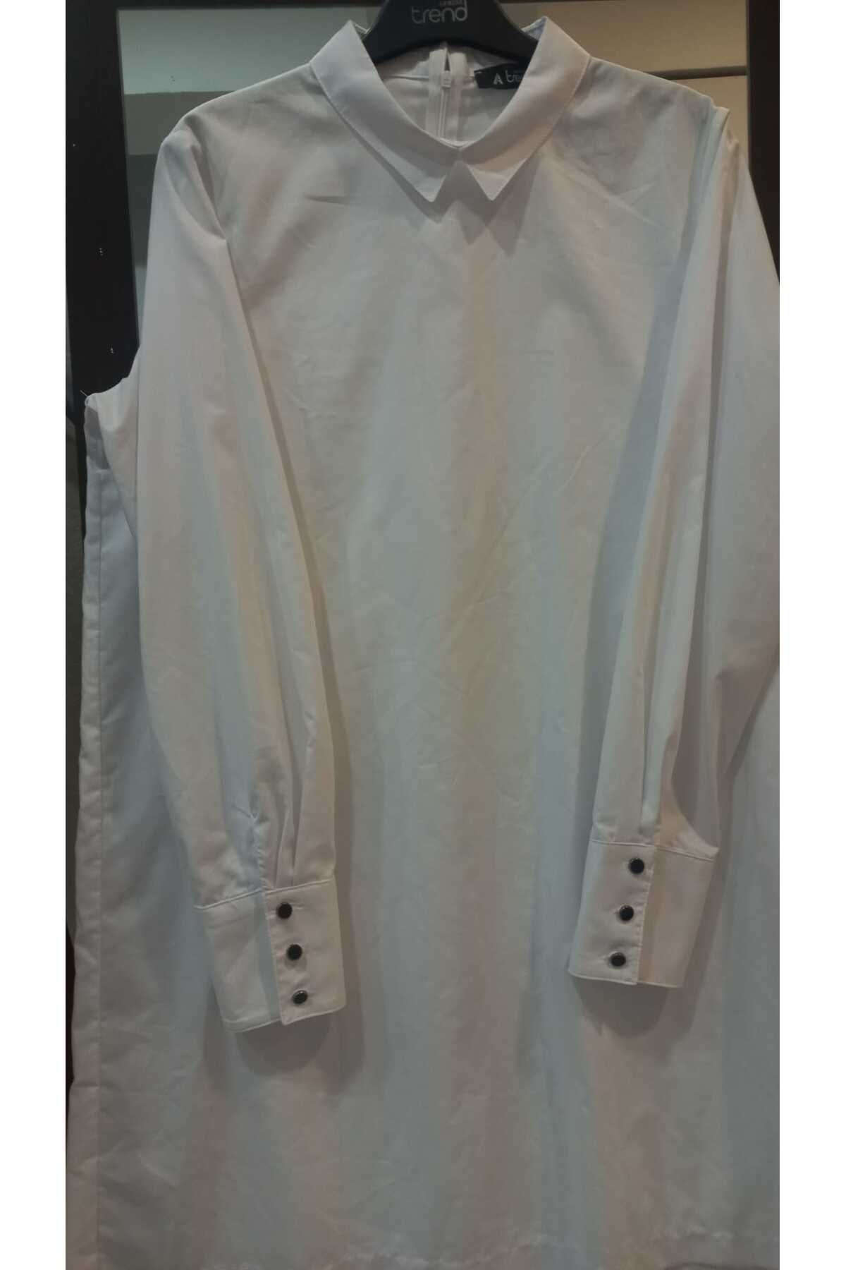 Armine-Armine White Sleeve Cuff 3 Buttons Baby Collar Back 21cm Zippered Tunic 1