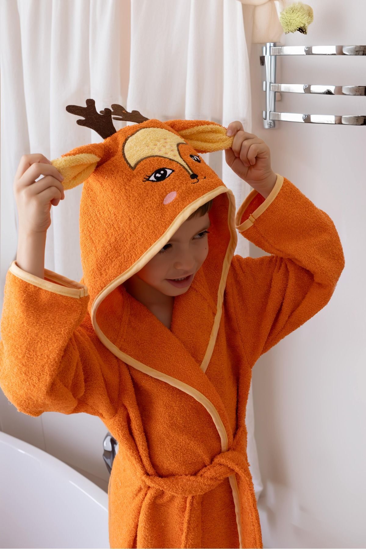 zenginhome Kapüşonlu Çocuk Bornozu,pamuklu,kulaklı,hayvan Figürlü fotoğrafı 3 (önizleme)