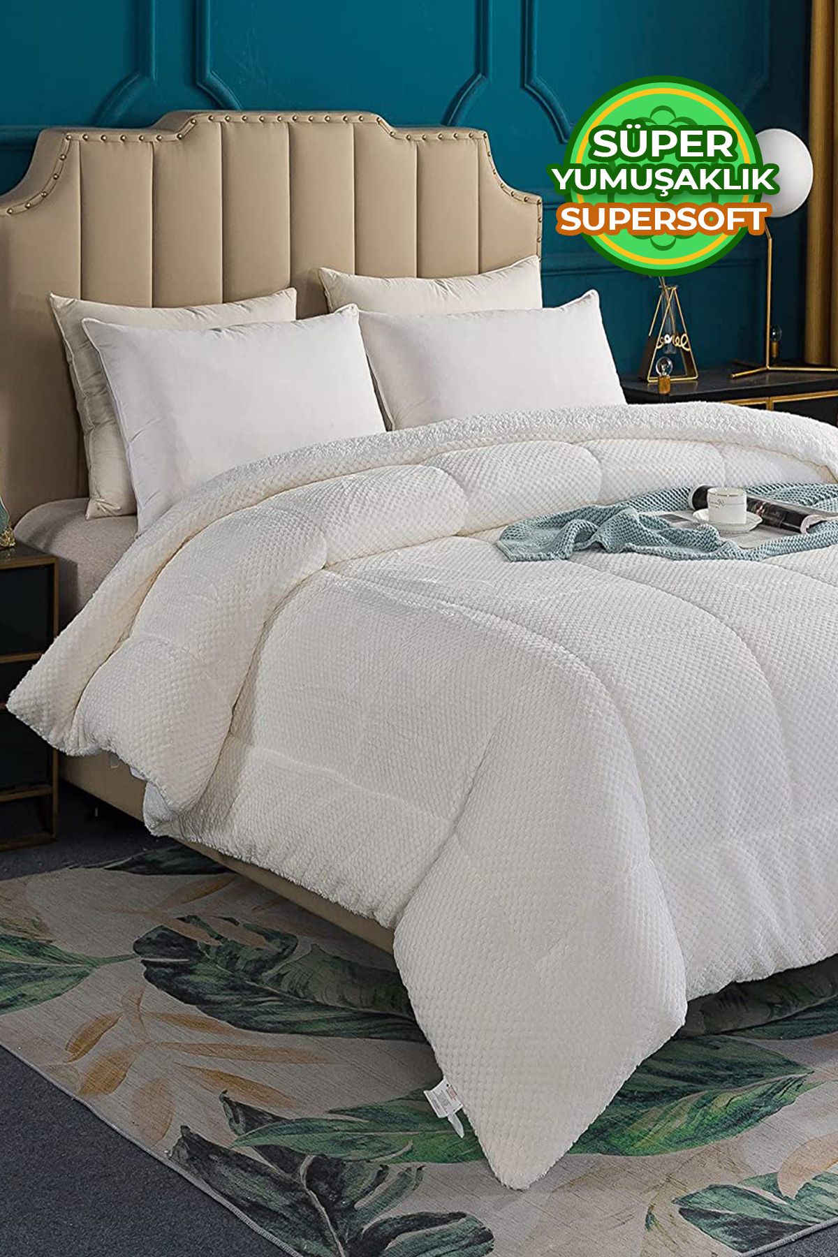 Evlen Home Collection-Wellsoft Ultra Soft - Cuvertură de pluș cu două fețe, dublă, lavabilă - 200x220 cm alb murdar 1