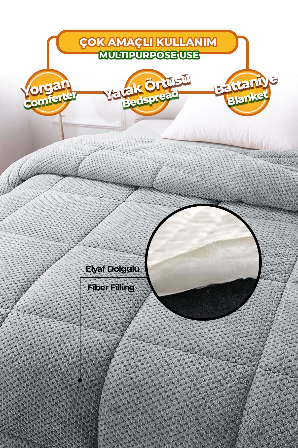 Evlen Home Collection-Wellsoft Ultra Soft - Double Sided Gray Plush Yogan, Double, Washable - 200x220 cm 4