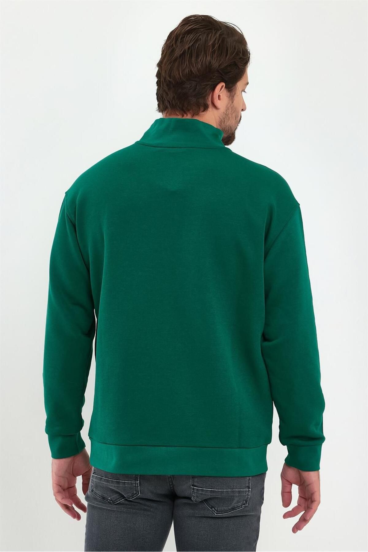 VENA-Bruce Stand Collar Half Zipper Cotton Sweatshirt - Forest 6