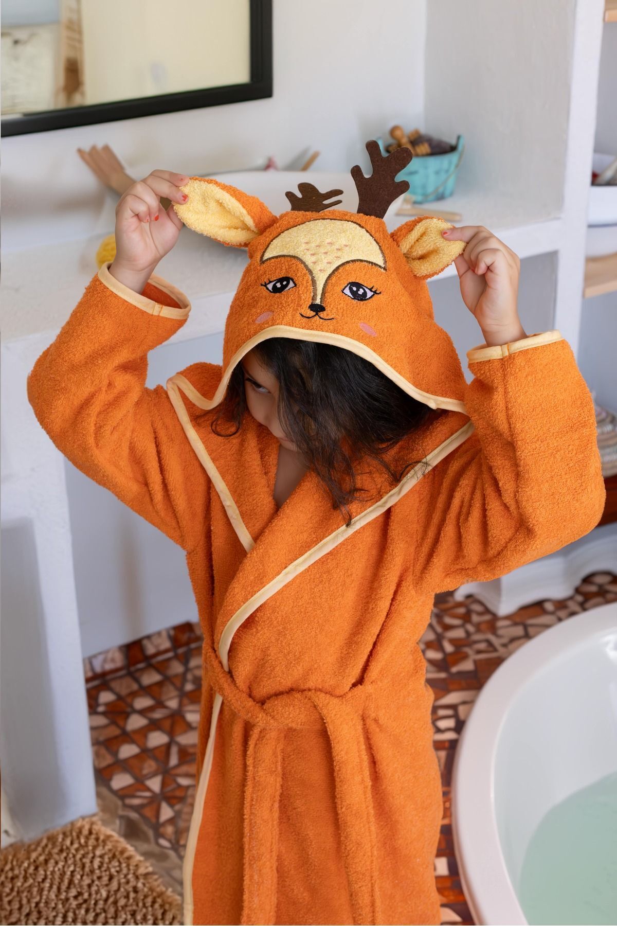 zenginhome Kapüşonlu Çocuk Bornozu,pamuklu,kulaklı,hayvan Figürlü fotoğrafı 4 (önizleme)