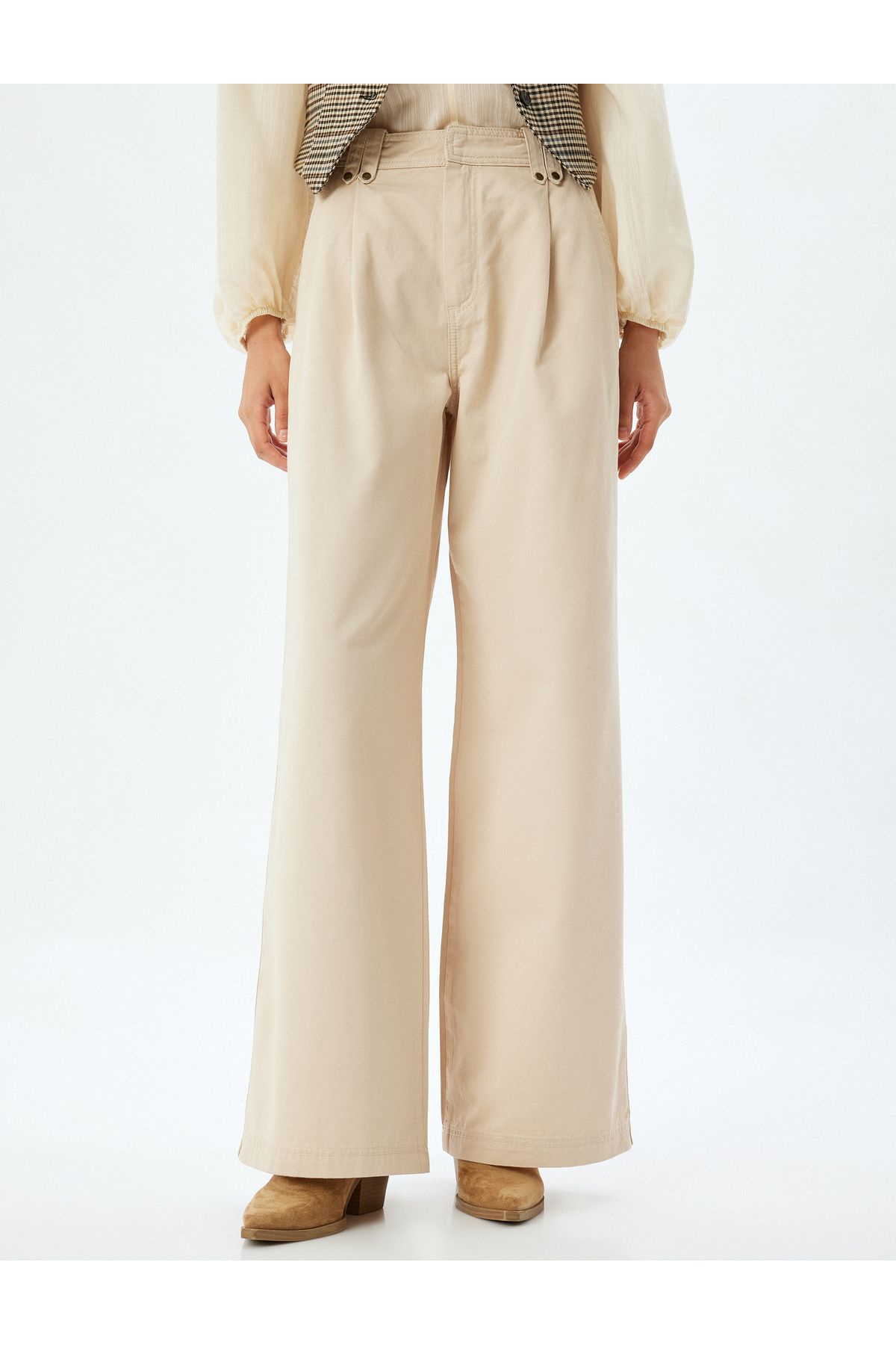 Koton-Standard Waist Wide Leg Canvas Pants with Pockets 3