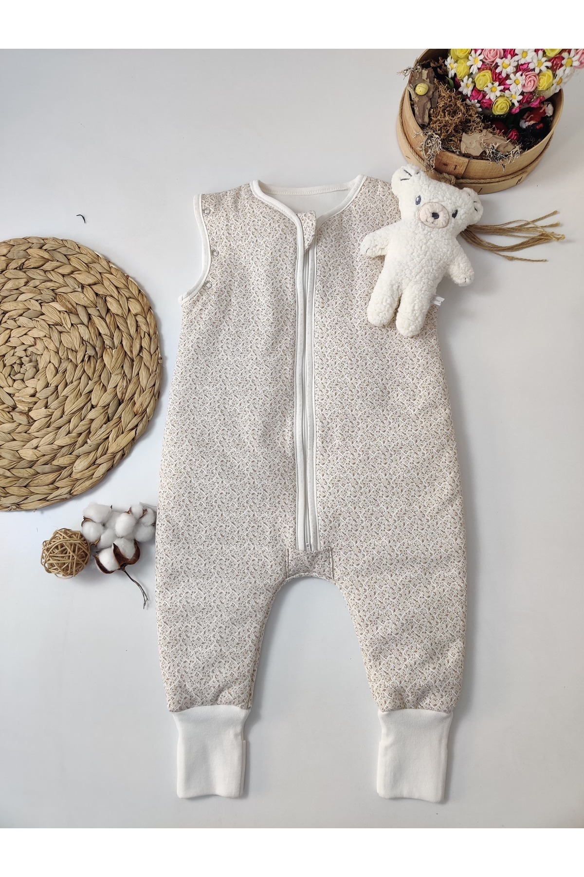 Tomuycuk Kışlık Bebek Çocuk Uyku Tulumu %100 Pamuklu Fermuarlı Ayaklı Uyku Arkadaşı (1 -2)(2-3)(3-4 )yaş fotoğrafı 4 (önizleme)
