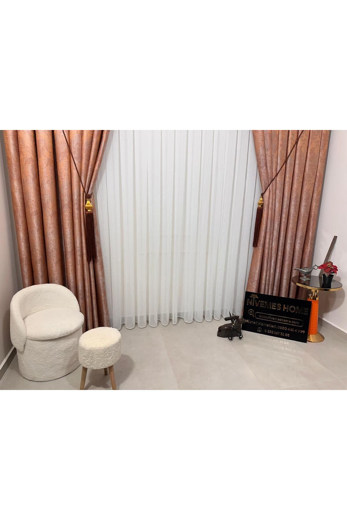 NİVEMESHOME-Nivemeshome Pera Orange 1/3 Close Pleated Background Curtain Apm 6