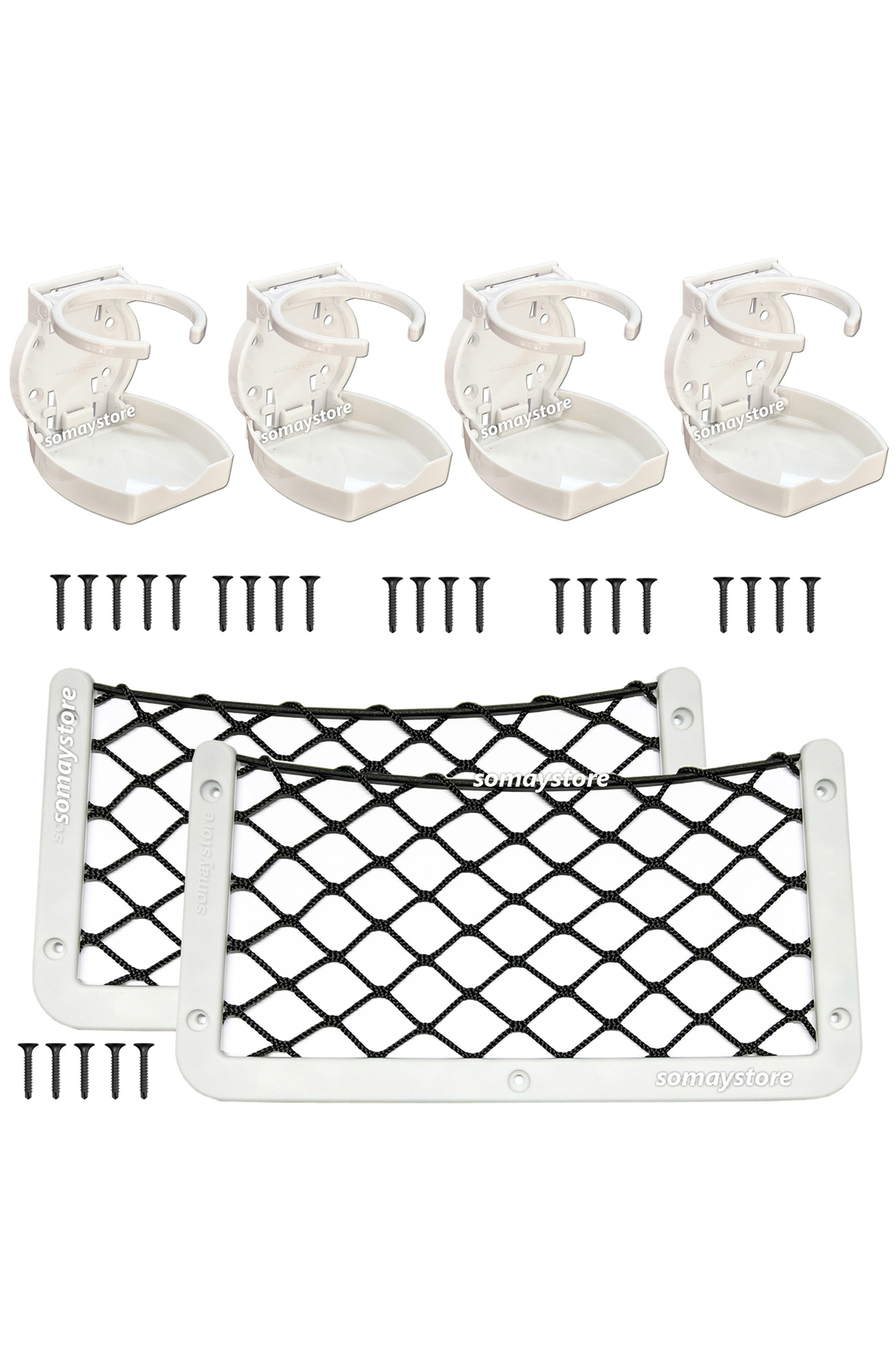 Boat Caravan Set 4 Oval Folding Cup Holders 2 Pieces 32x17cm Furniture Net White